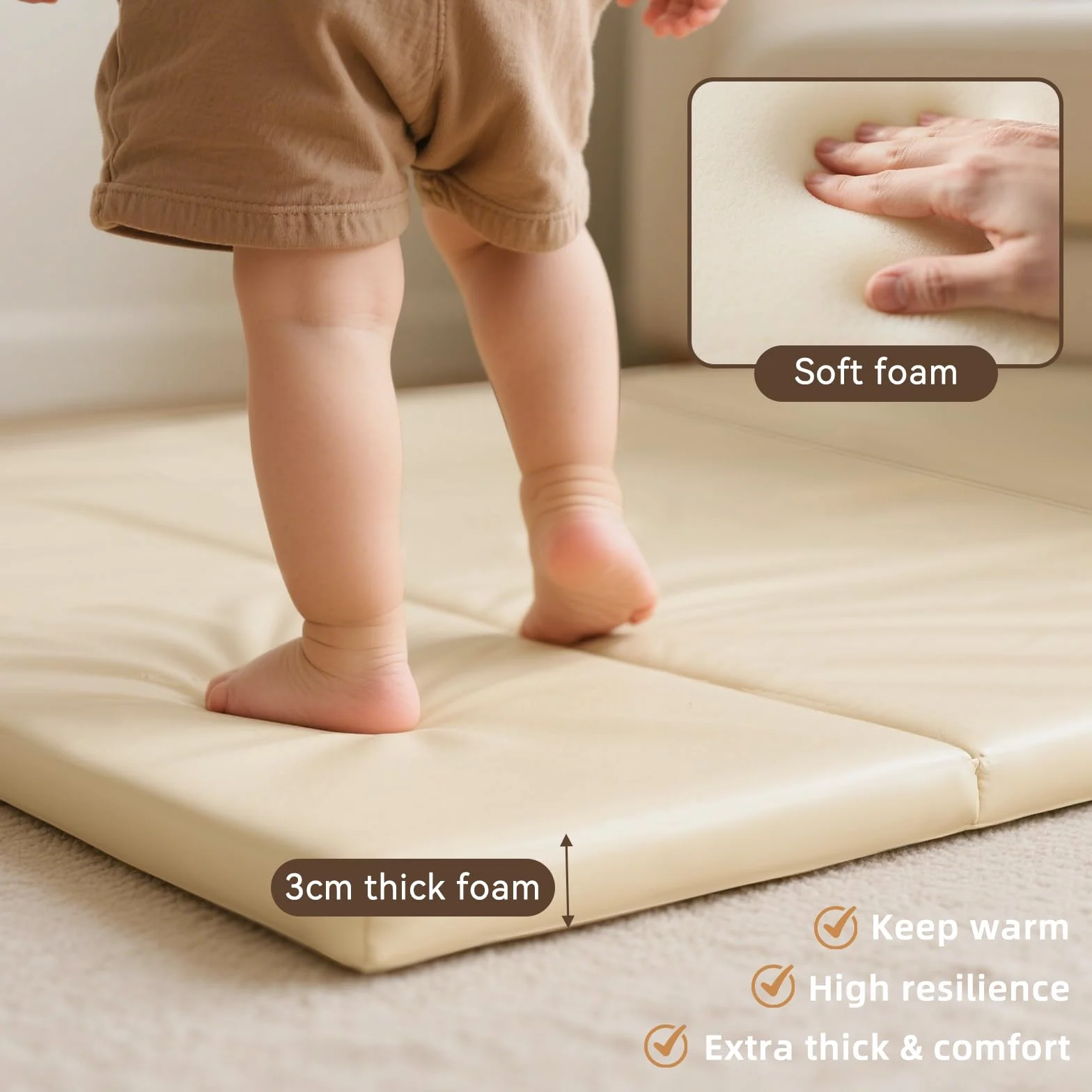 Tapis de Jeu en Mousse pour Bébé 121x121 cm Cuir PU Imperméable Pliable Jaune