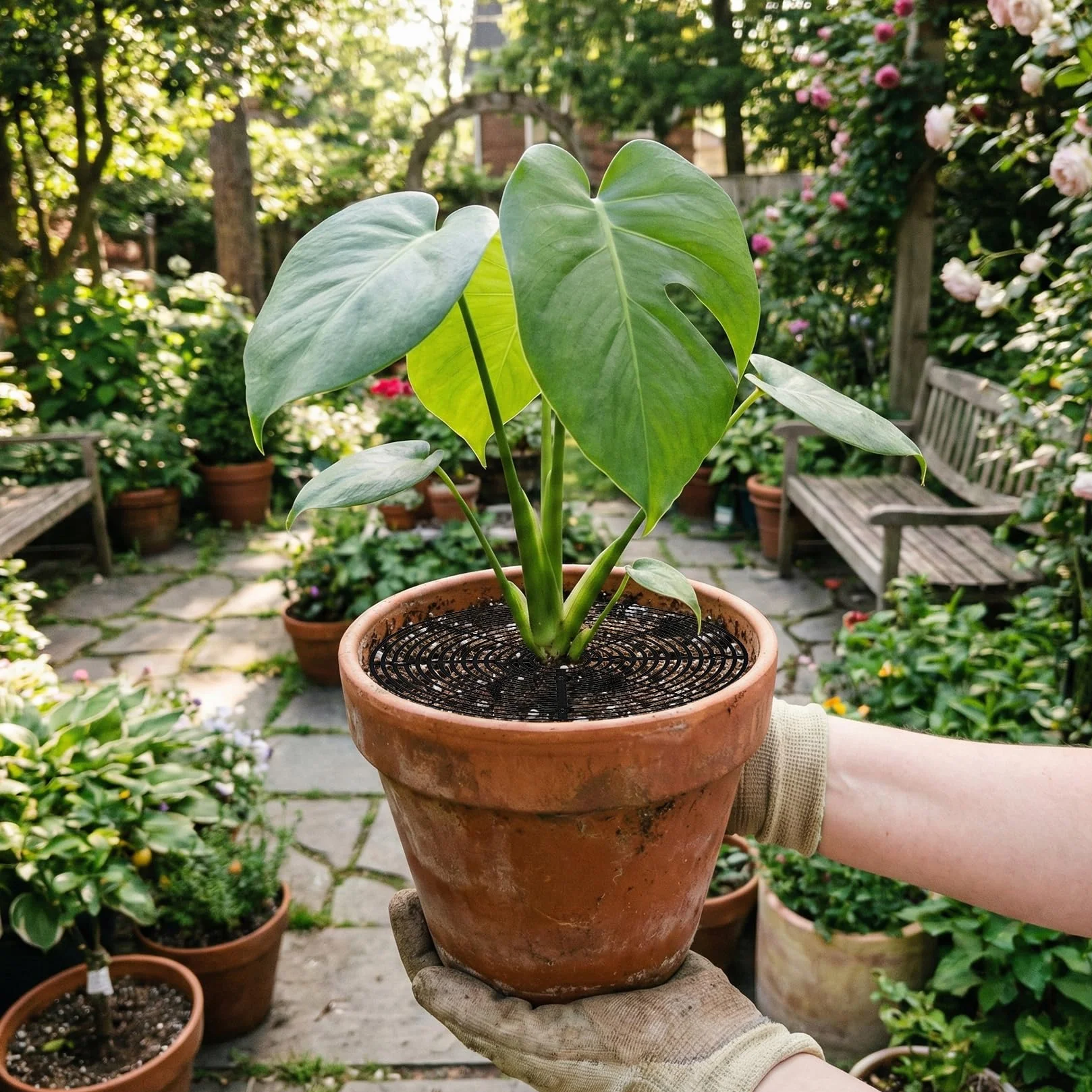 Lot de 4 grilles de pot de fleurs 30 cm polypropylène protection plantes chat enfants animaux