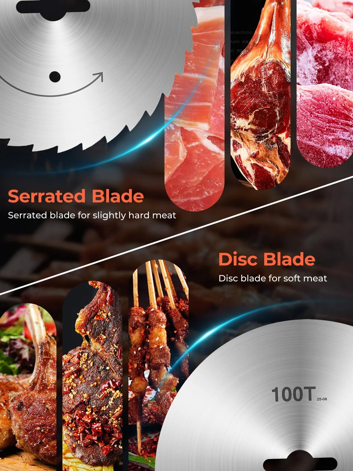 FOHERE Couteau à Kebab Électrique, Trancheuse à Viande Turc, 3800 RPM, 0-8mm, Lames D100 mm