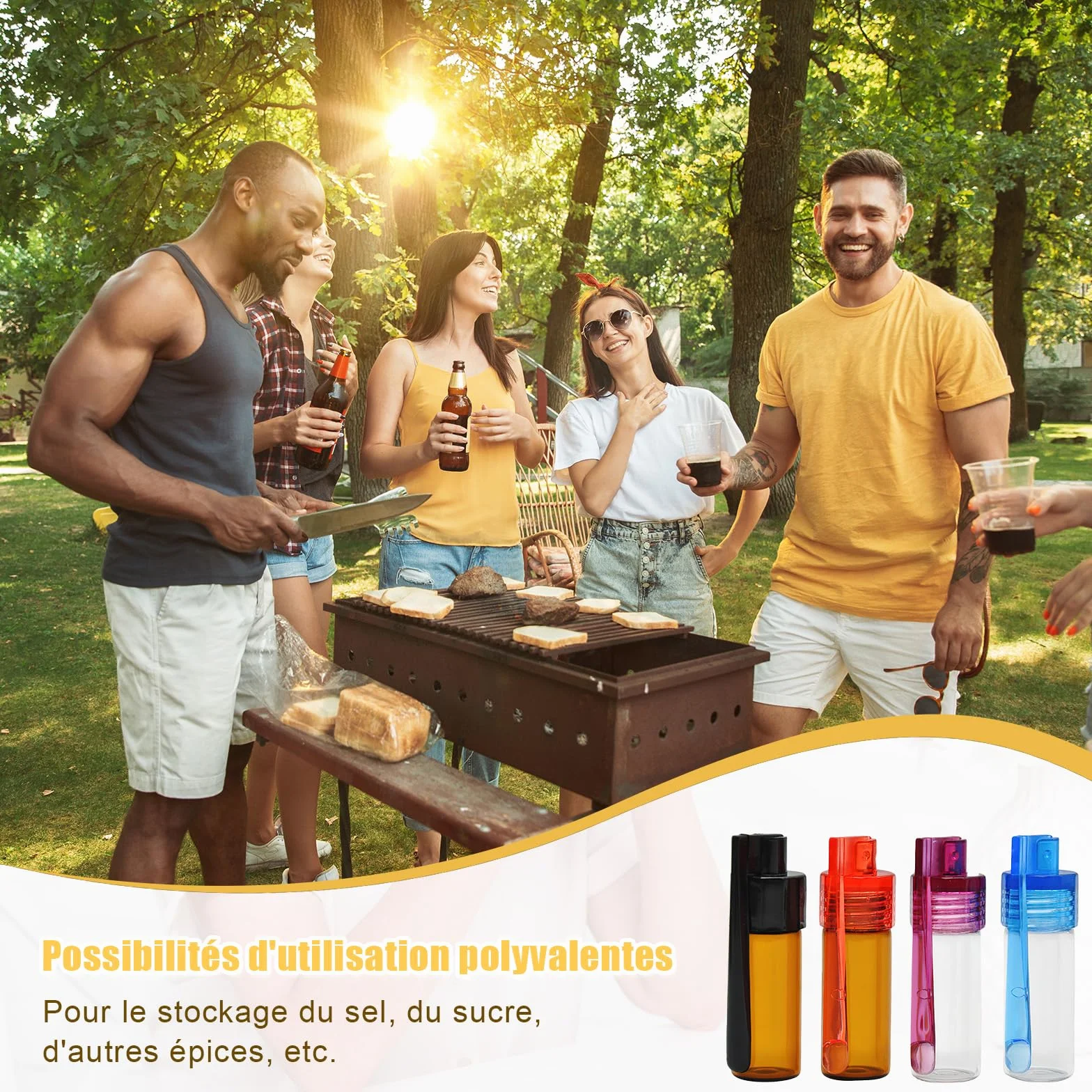Flacon de Poudre à épices en Verre 51mm avec Cuillère et 2 Entonnoirs Argentés pour Camping Voyage