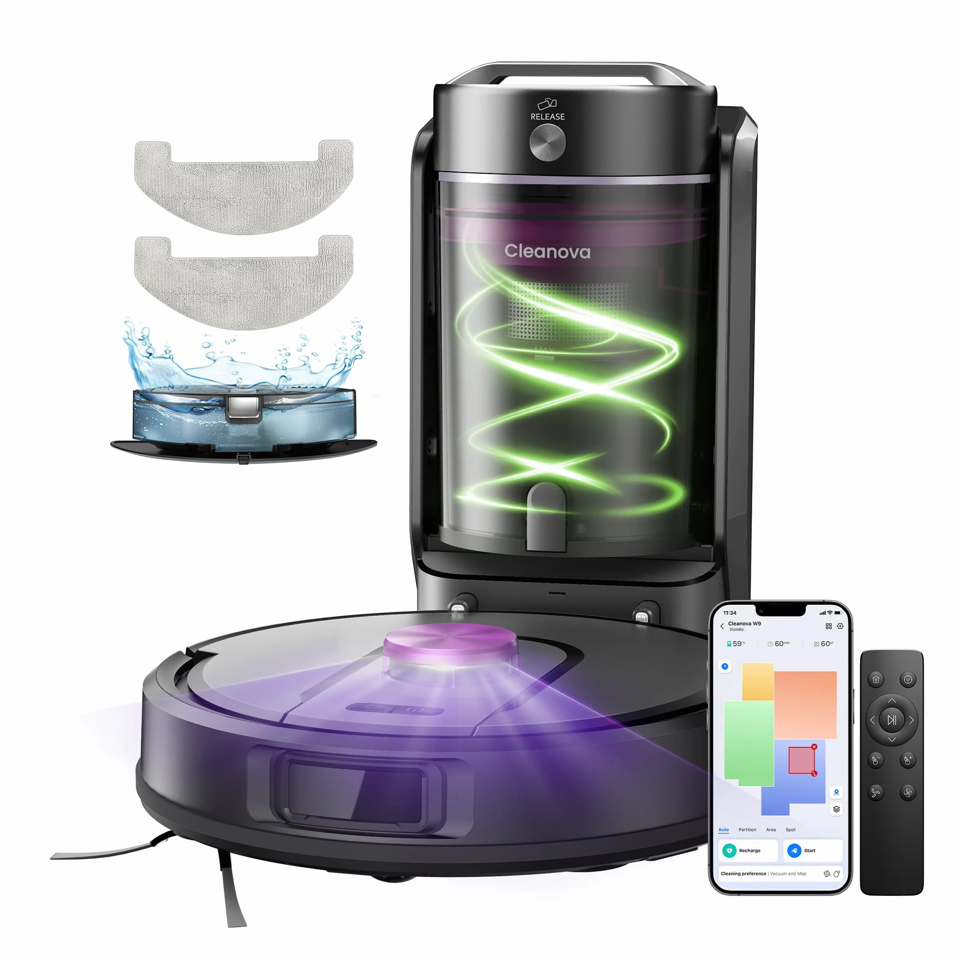 Vexilar W15 Robot aspirateur laveur 10000Pa avec station sans sac, navigation LiDAR, 180min, connecté par APP
