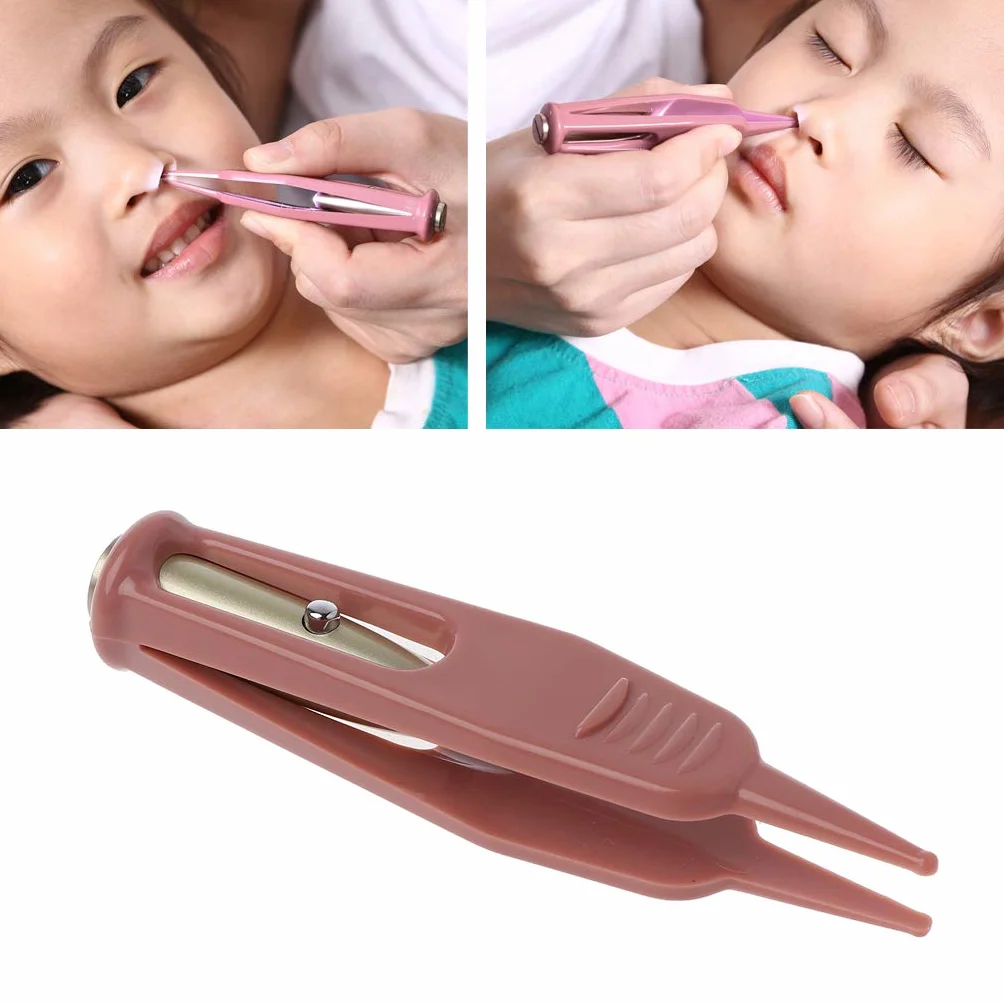 Pince à épiler de sécurité pour bébé Lampe de poche Nettoyage nez oreille nombril