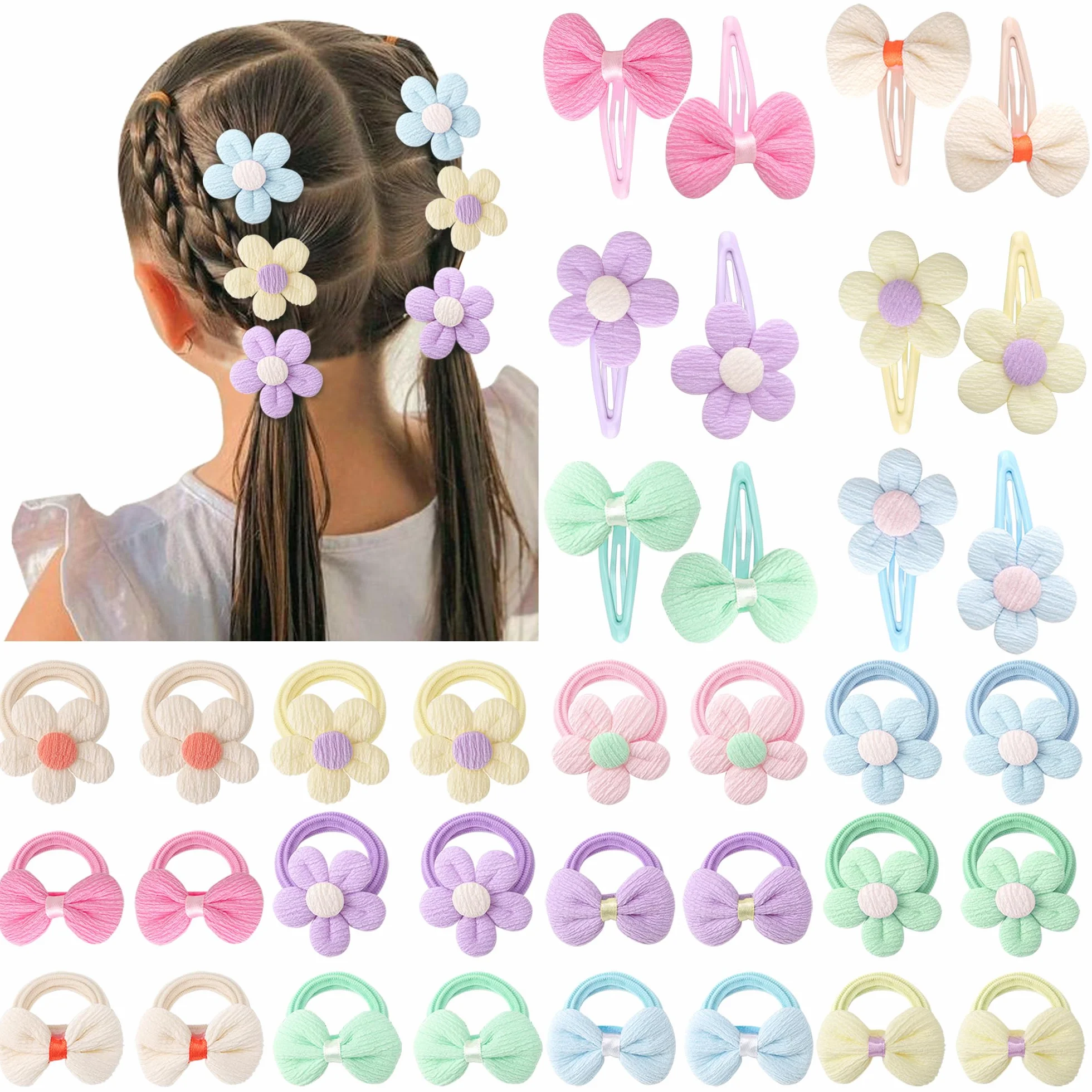 DRESHOW Accessoires de Cheveux Filles Doux Sans Couture Arcs Fleurs Pinces à Cheveux Bandeau Élastique Queue de Cheval Tout-petits