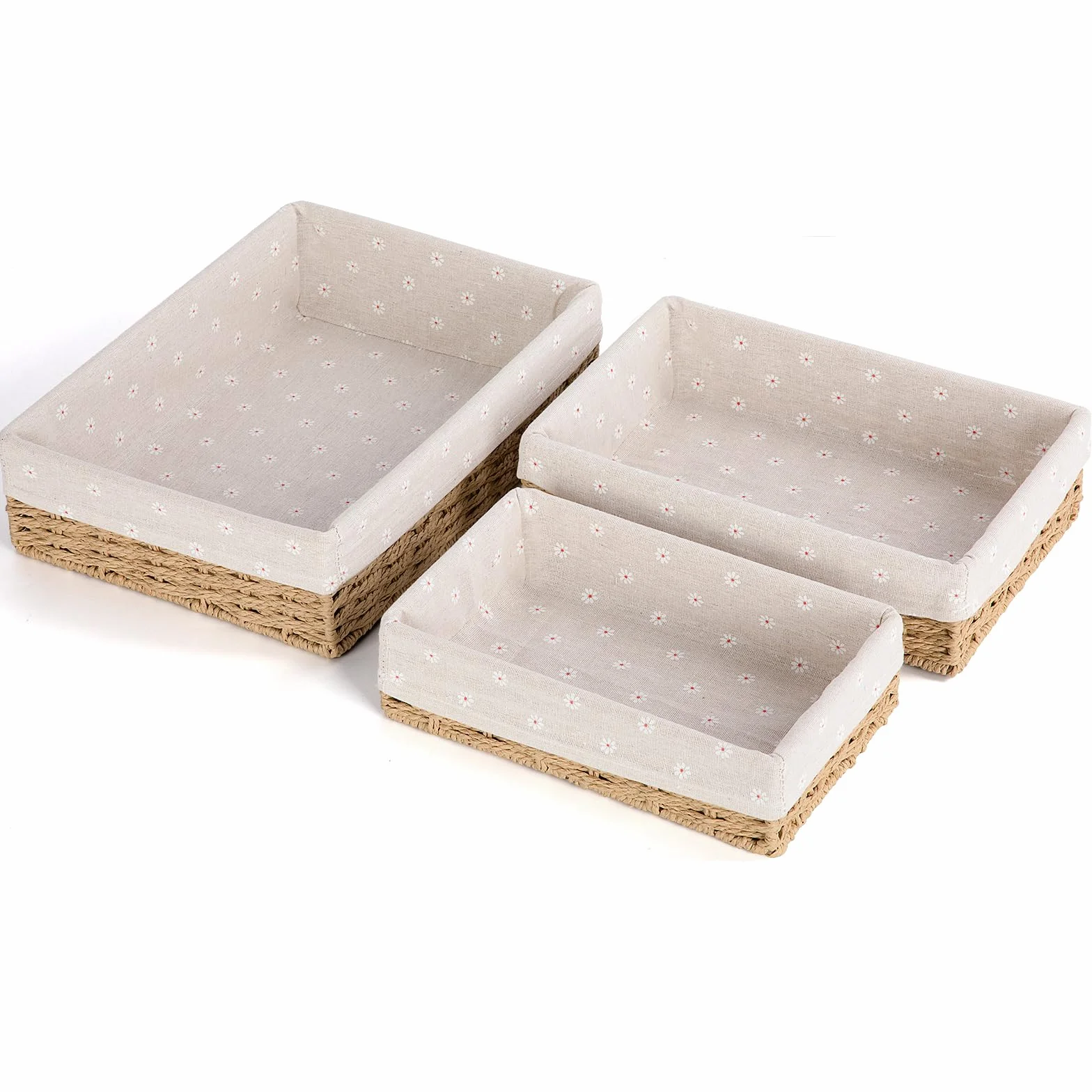 Lot de 3 Panier Rangement Tressé, Corbeille Rangement Salle de Bain Cuisine, Organisateur Table à Langer Bébé (Beige)