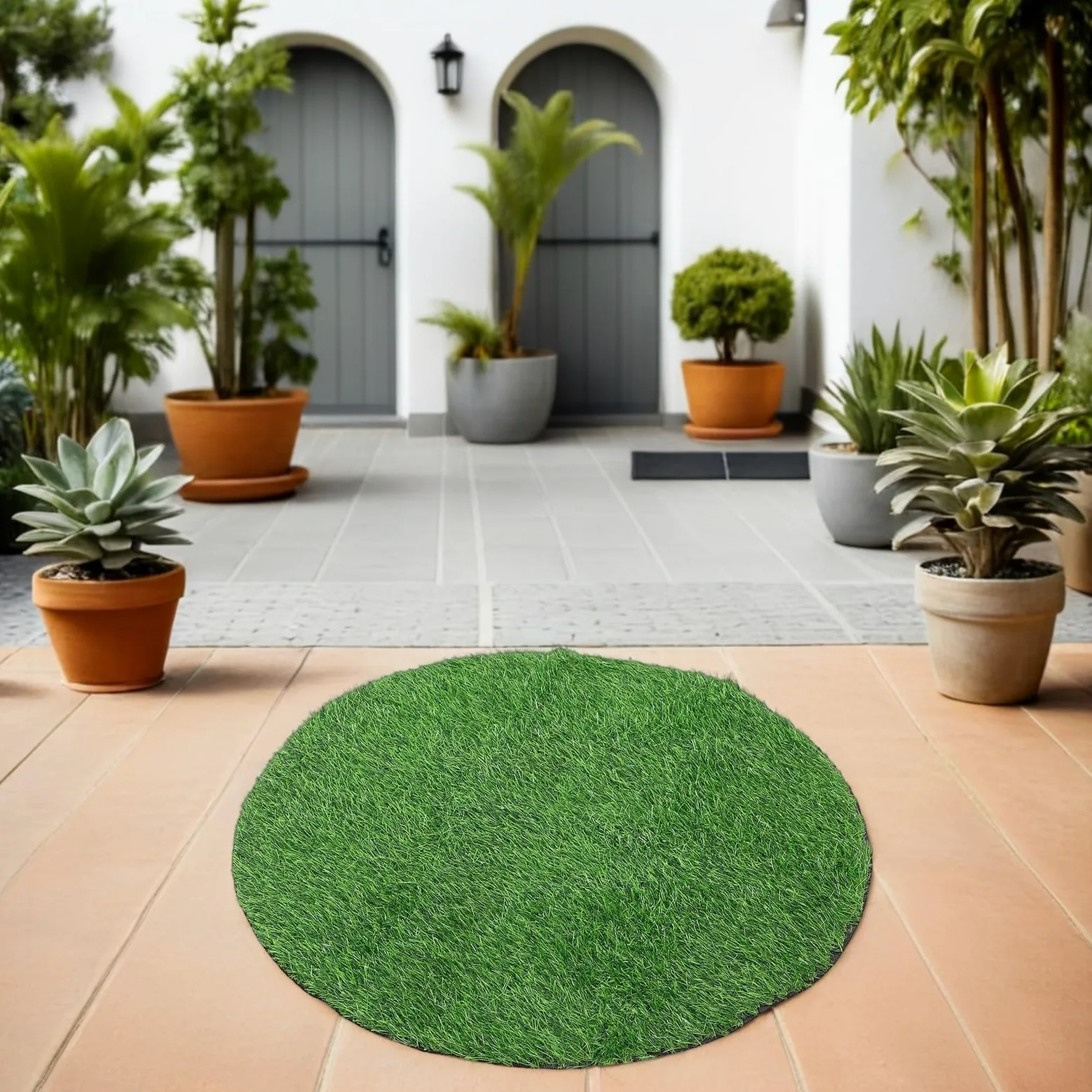 Kisangel Gazon Artificiel Rond 90 CM Diamètre 25 MM Épaisseur Tapis de Propreté pour Chien Utilisation Extérieure et Intérieure