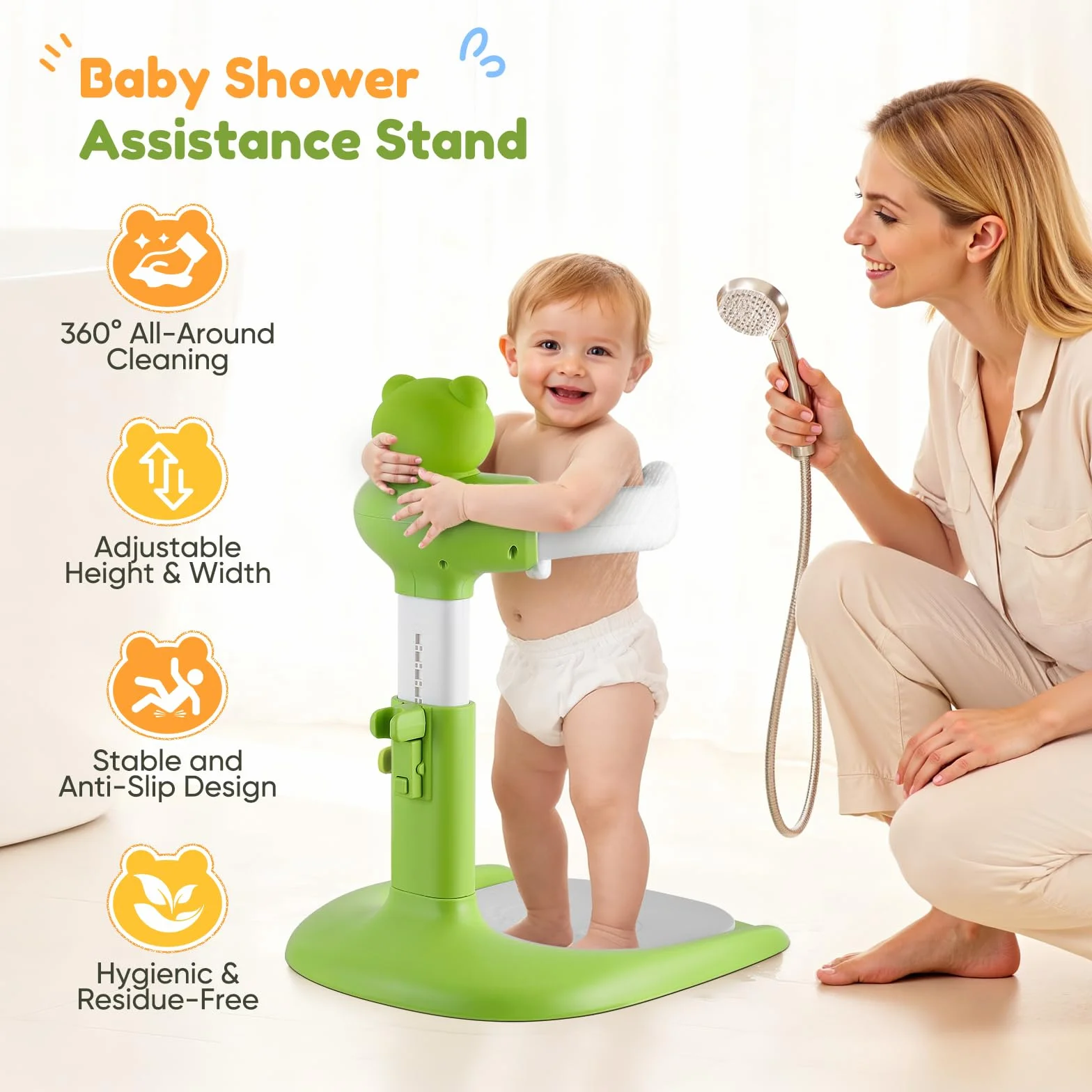 Support de Douche Bébé Debout, Baby Shower Stand Bath pour 6-36 Mois, Tour de Douche Réglable