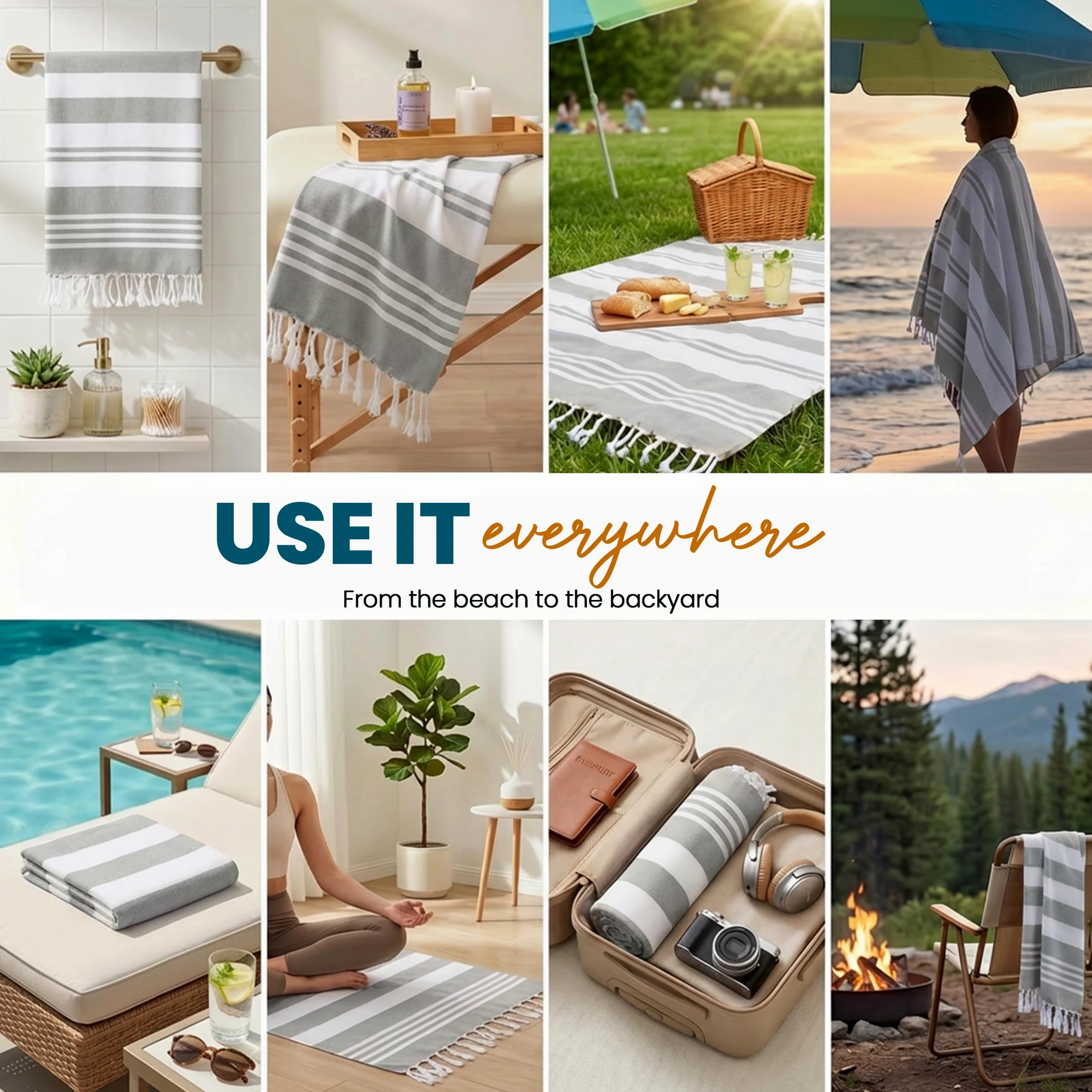 Utopia Towels Peshtemal Lot de 4 Serviettes de Plage Turques 100% Coton résistantes au Sable, légères, à séchage Rapide, pré-lavées, Grandes Tailles, (100 x 183 cm), Gris Frais