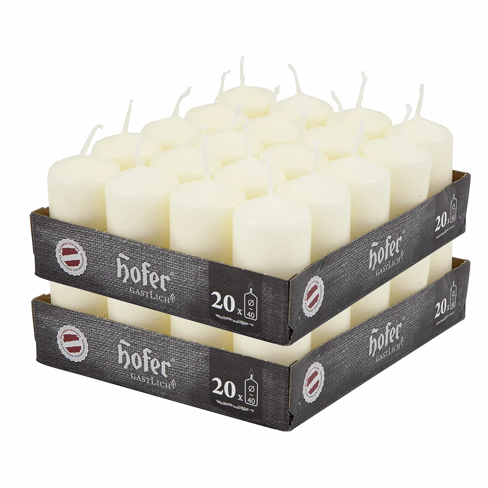 Hofer Bougies Ivoire Pilier Lot de 40 Petites 4 x 7 cm 11 Heures Longue Durée Sans Parfum