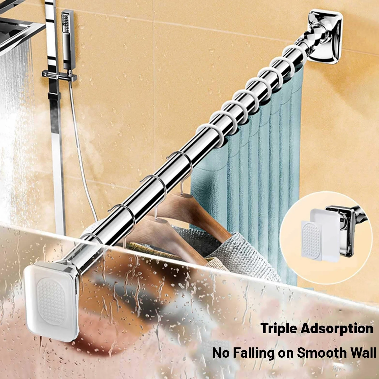 Tringle à Rideaux télescopique sans perçage pour Salle de Bain • Barre de Tension réglable Ultra-résistante, idéale pour Les locataires et adaptée aux espaces de 160 à 250 cm (Noir) • Soluti