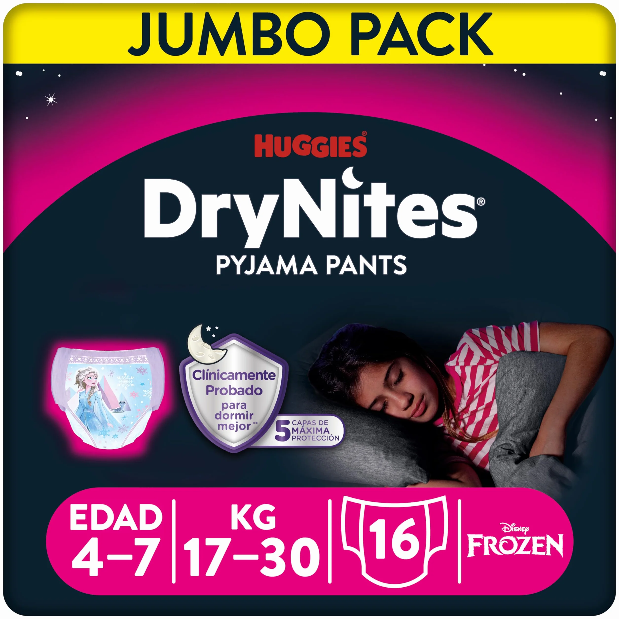Huggies Drynites 4-7 ans Fille (17-30kg) - Culottes Absorbantes Nuit x16