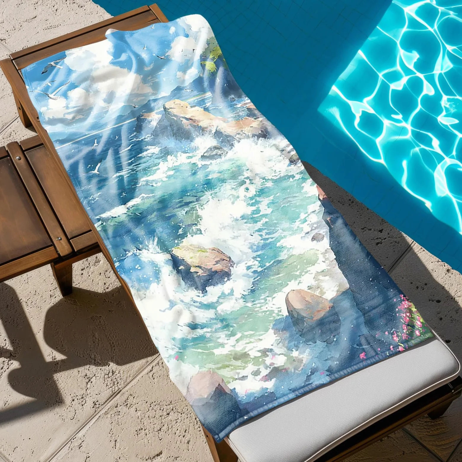 Tapis de Plage XXL Anti Sable Plage Seagull Bleu Serviette Piscine Adulte,Natte De Plage Pliable, Voyage Accessoires De Plage Camping,Serviette de Bain Personnalisée