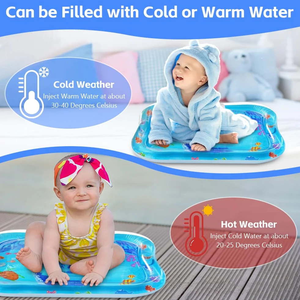 Tapis d'eau pour bébé 66x50cm Tummy Time Gonflable Nourrissons Filles Garçons 3-9 Mois Nouveau-né