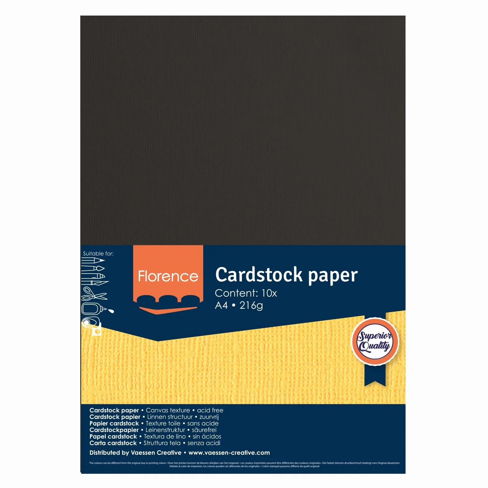 Florence Papier Cartonné Noir Rugueux A4 216 g/m² 10 feuilles Scrapbooking Carterie