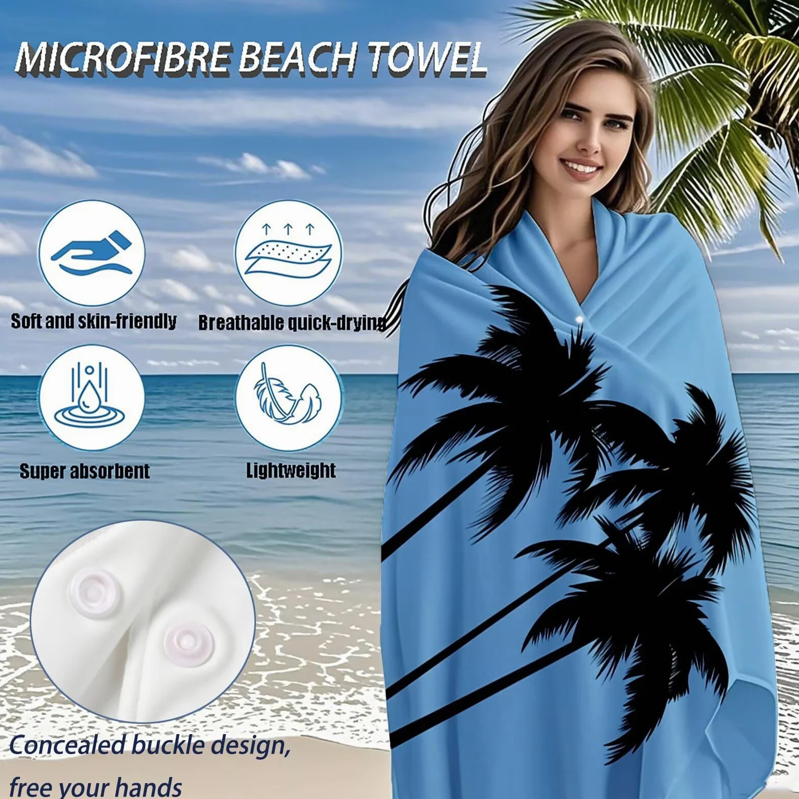 Serviette de Plage XXL 90x200,Bleu Serviette Plage Microfibre avec Séchage Rapide, Anti-Sable, Absorbante Fonction Design pour Vacances Piscine Pique-Nique Voyages Yoga, Cadeau Femme 2 Pack Q-622