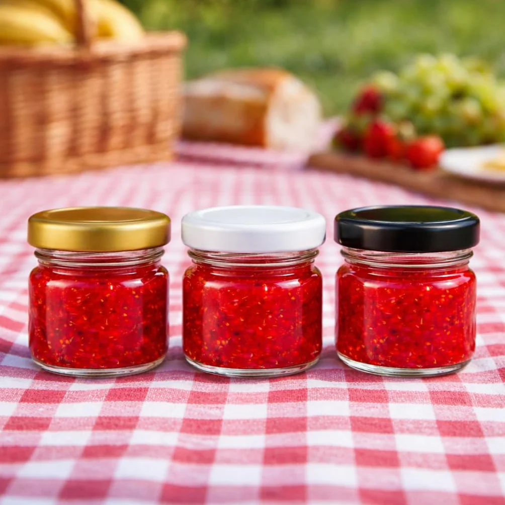 Mini Pots en Verre 40 ml à Épices avec Couvercle à Visser, Lot de 100 Bocaux Ronds à Confiture et Miel (Couvercles Dorés)