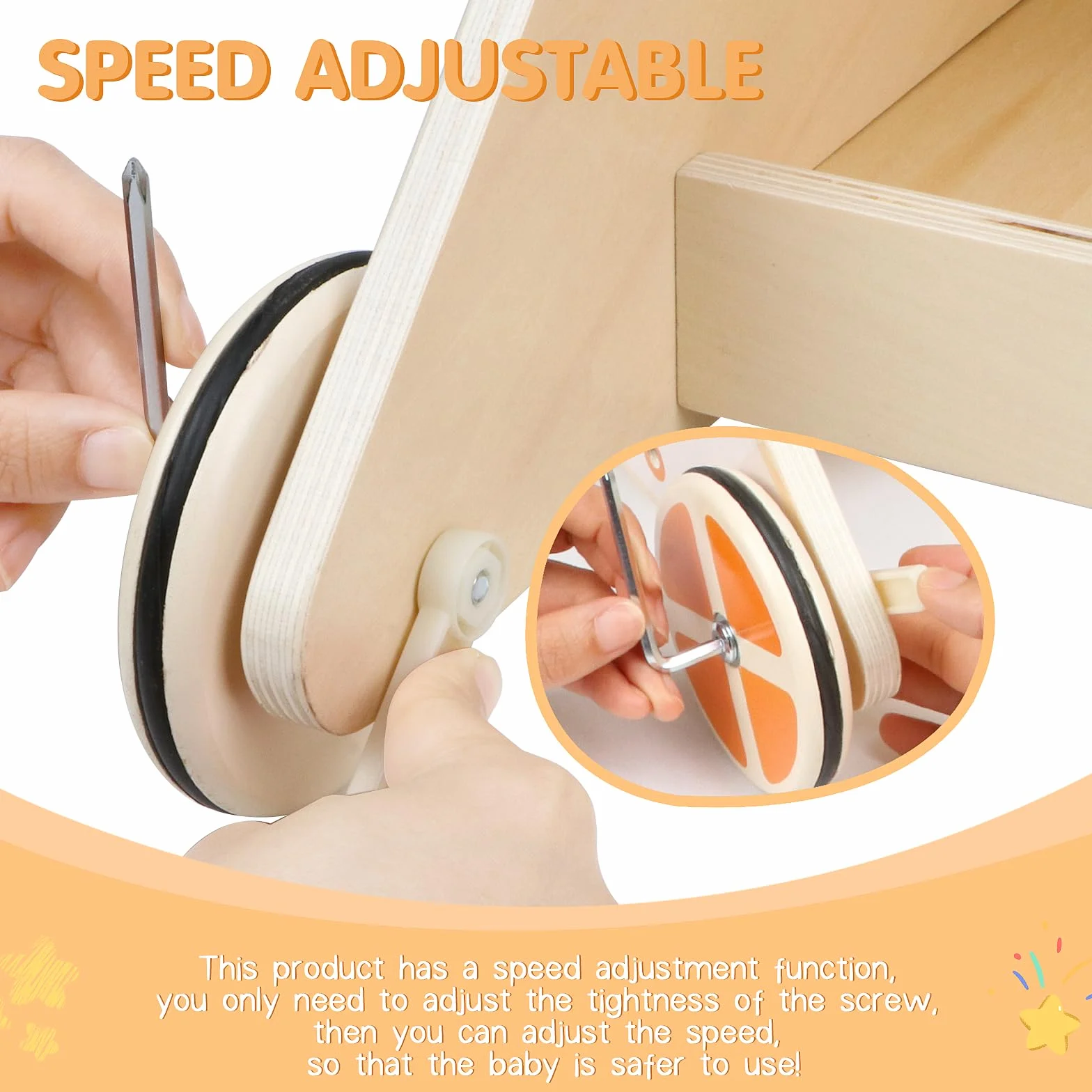 Jacootoys Activité Walker en Bois, Vitesse réglable Baby Push Walker pour garçons Filles 1 2 3 Ans