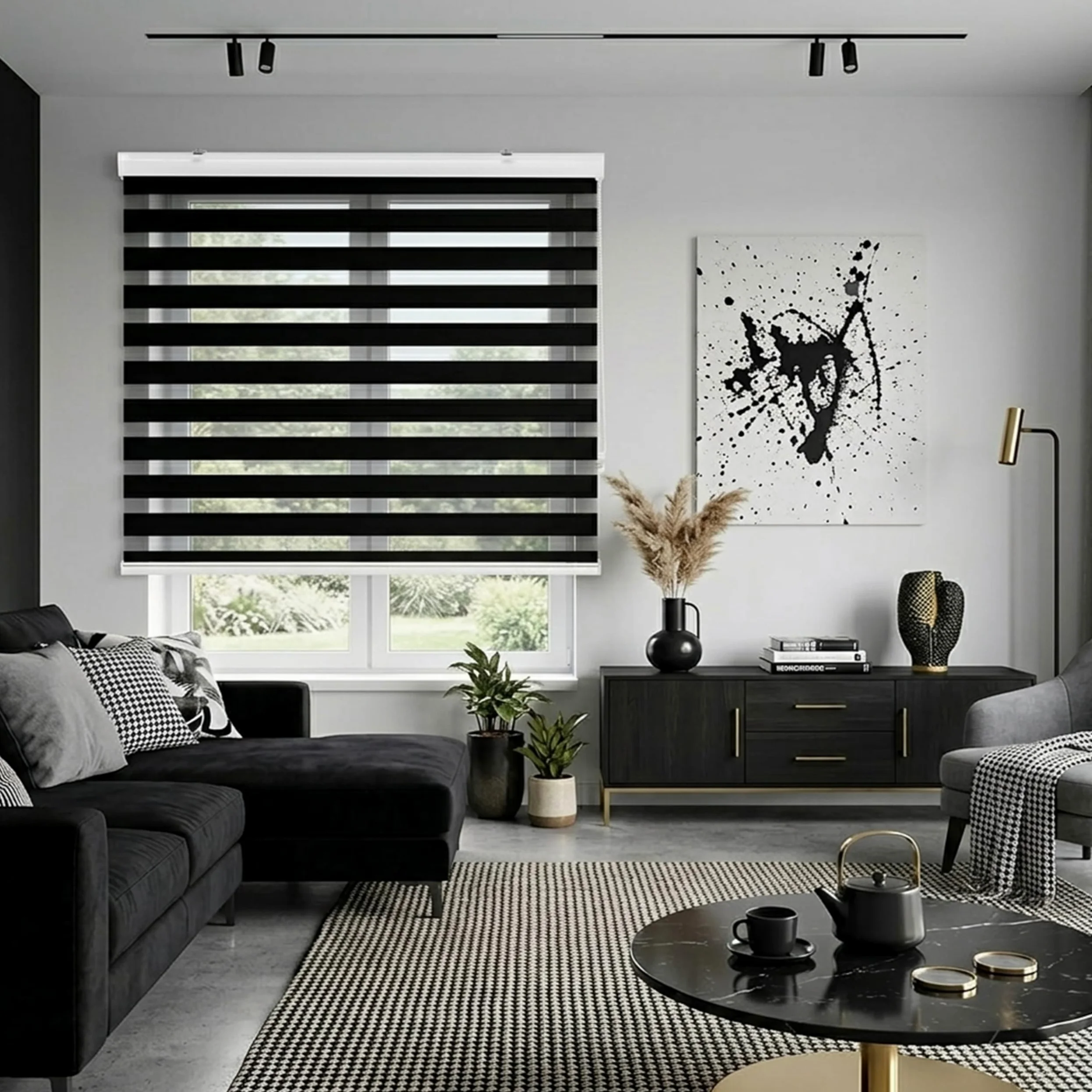 Blindecor Vela Store Enrouleur Double Tissage Prime avec galerie | Noir, Store Enrouleur 180 x 180 cm (Largeur x Hauteur) | Taille du Tissu 177 x 175 cm | Store Jour et Nuit élégant