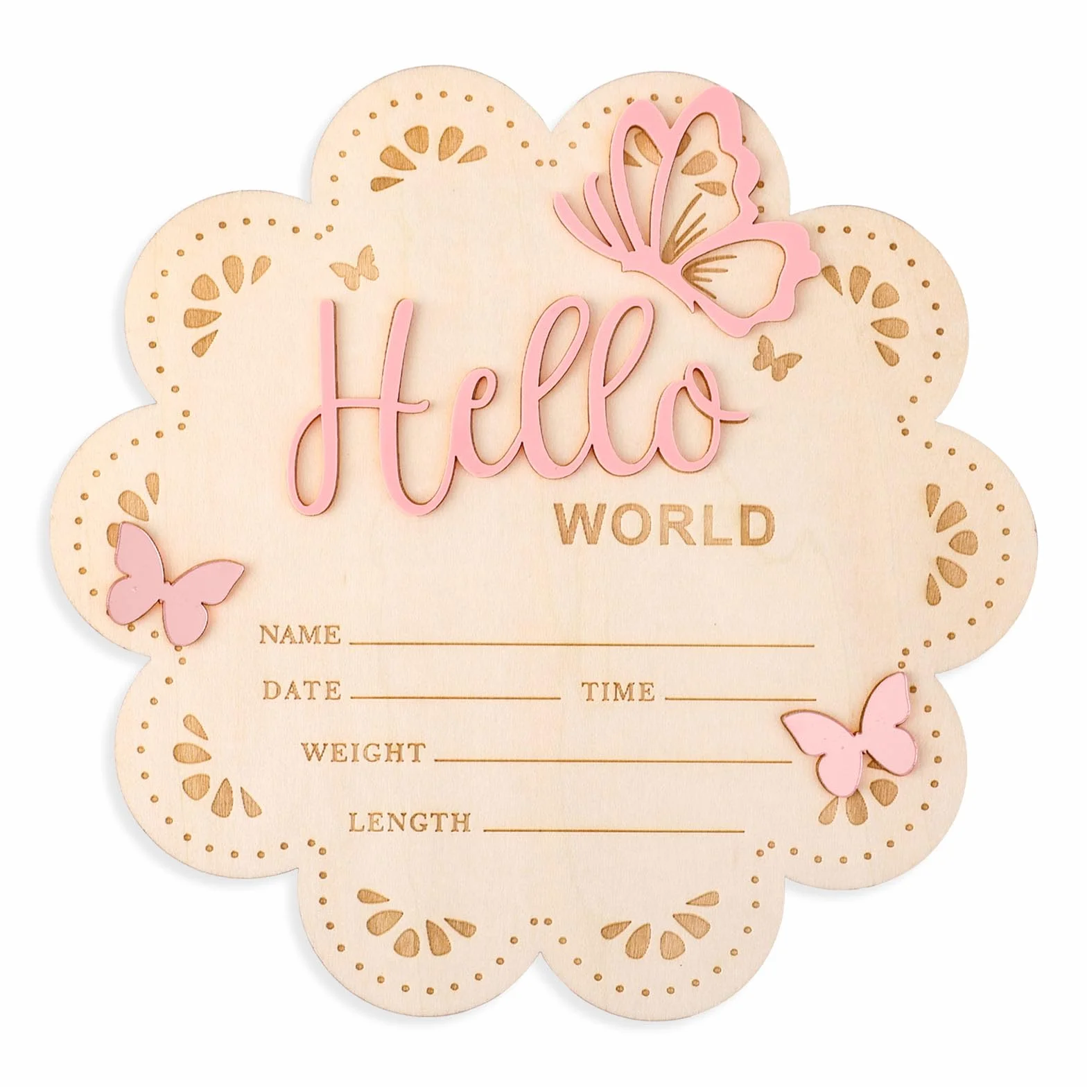 Carte Mensuelle Bebe Bois 15,5cm Panneau Hello World Cartes Étapes Bébé Plaques de Nom de Naissance Rose