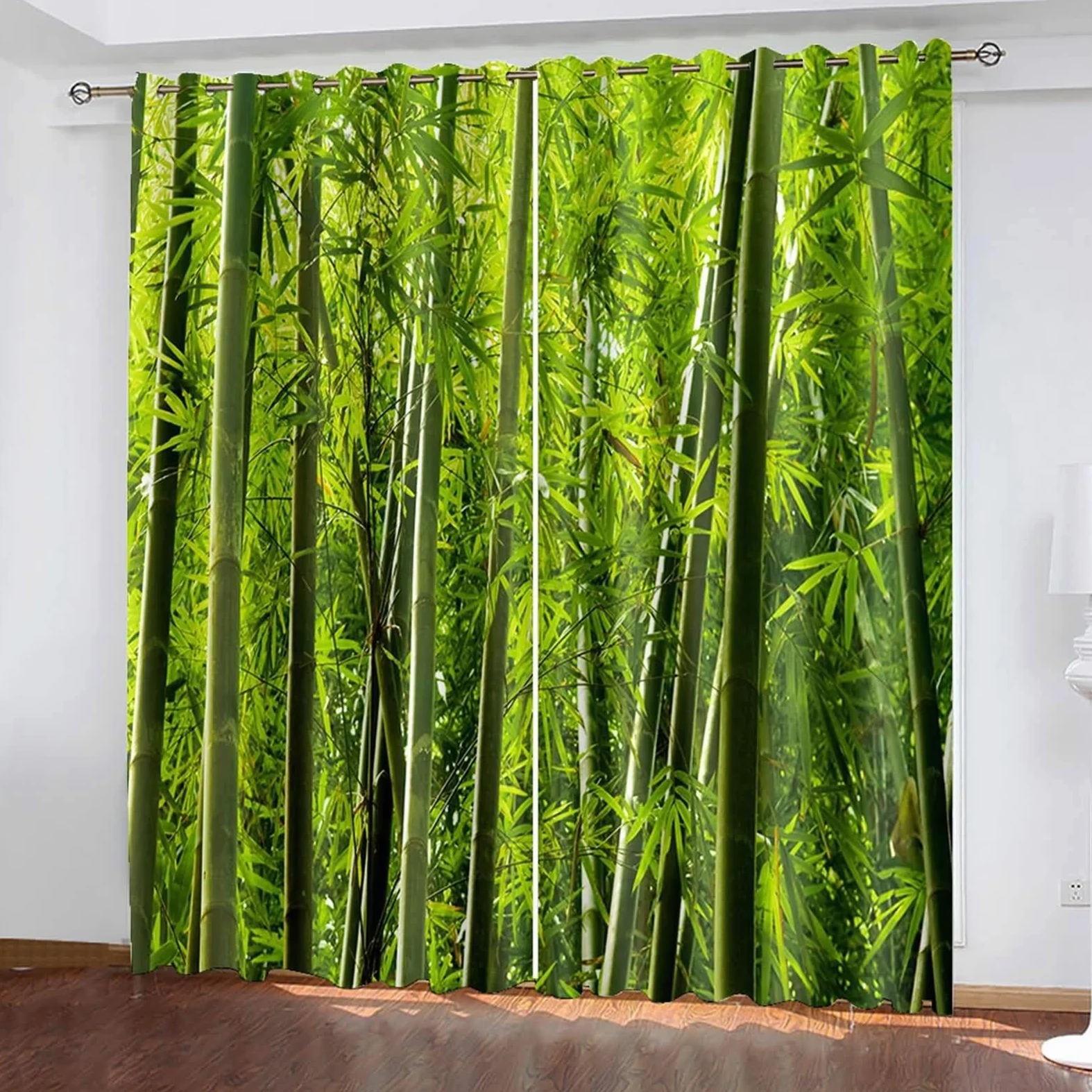 Rideau Salon Moderne, Paysage forestier Naturel de Feuilles Vertes Panneaux d’œillets isolés thermiquement réducteurs de lumière pour Le Salon, Vert, 96x160cm