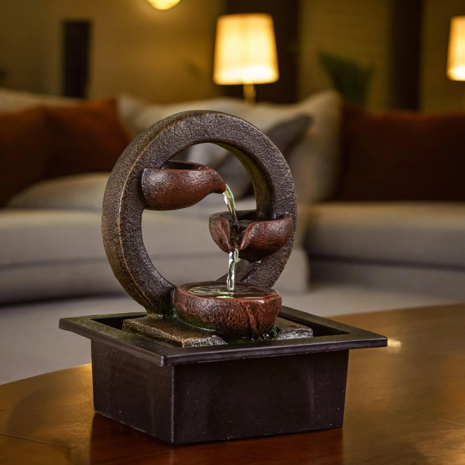 ZEN'LIGHT Fontaine d'Intérieur Zen Terai, Éclairage LED Multicolore, Pompe Silencieuse, 17 x 21 x 25 cm