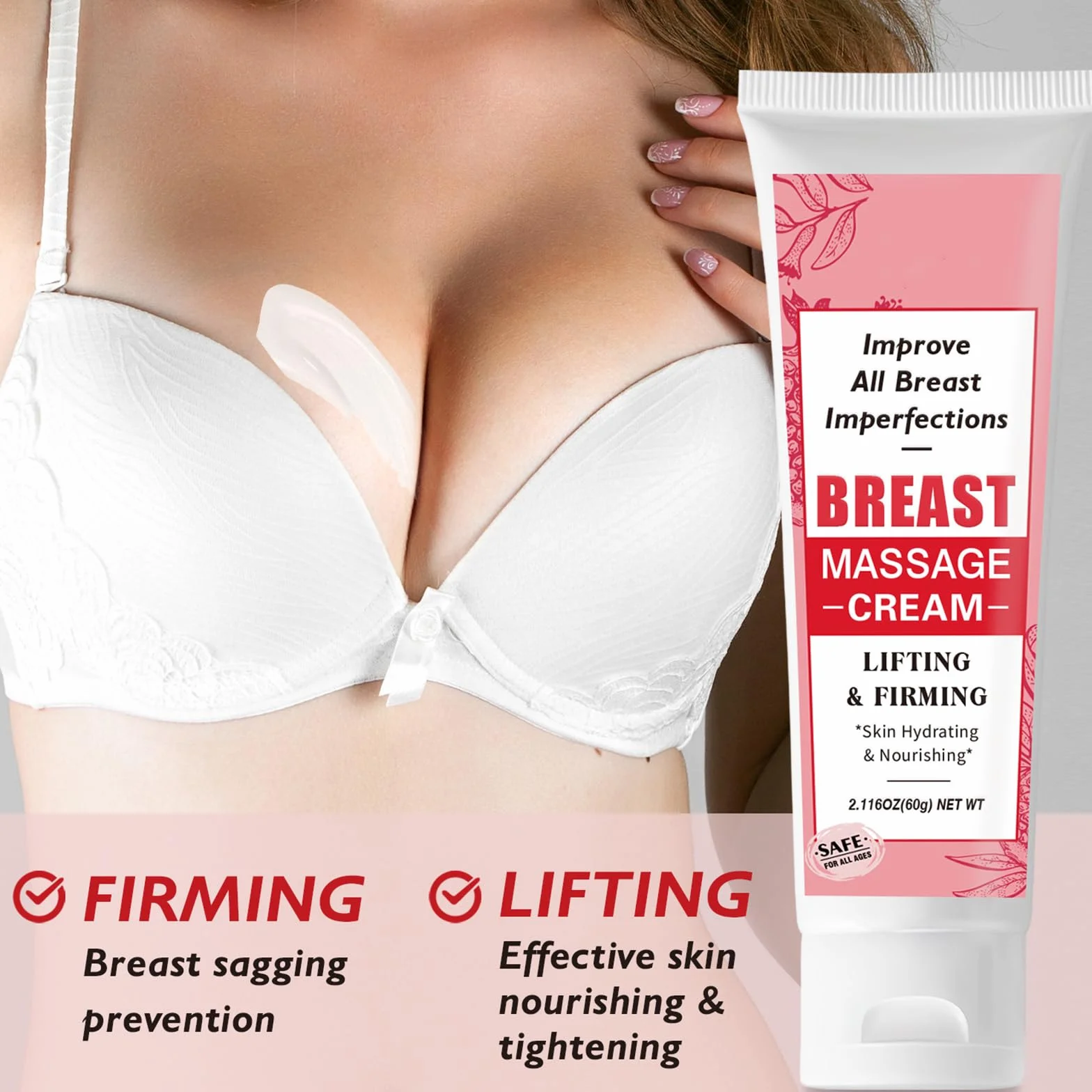Crème d'amélioration de la Poitrine 60g, Crème Augmentante et Hydratante, Raffermissante Lifting Massage
