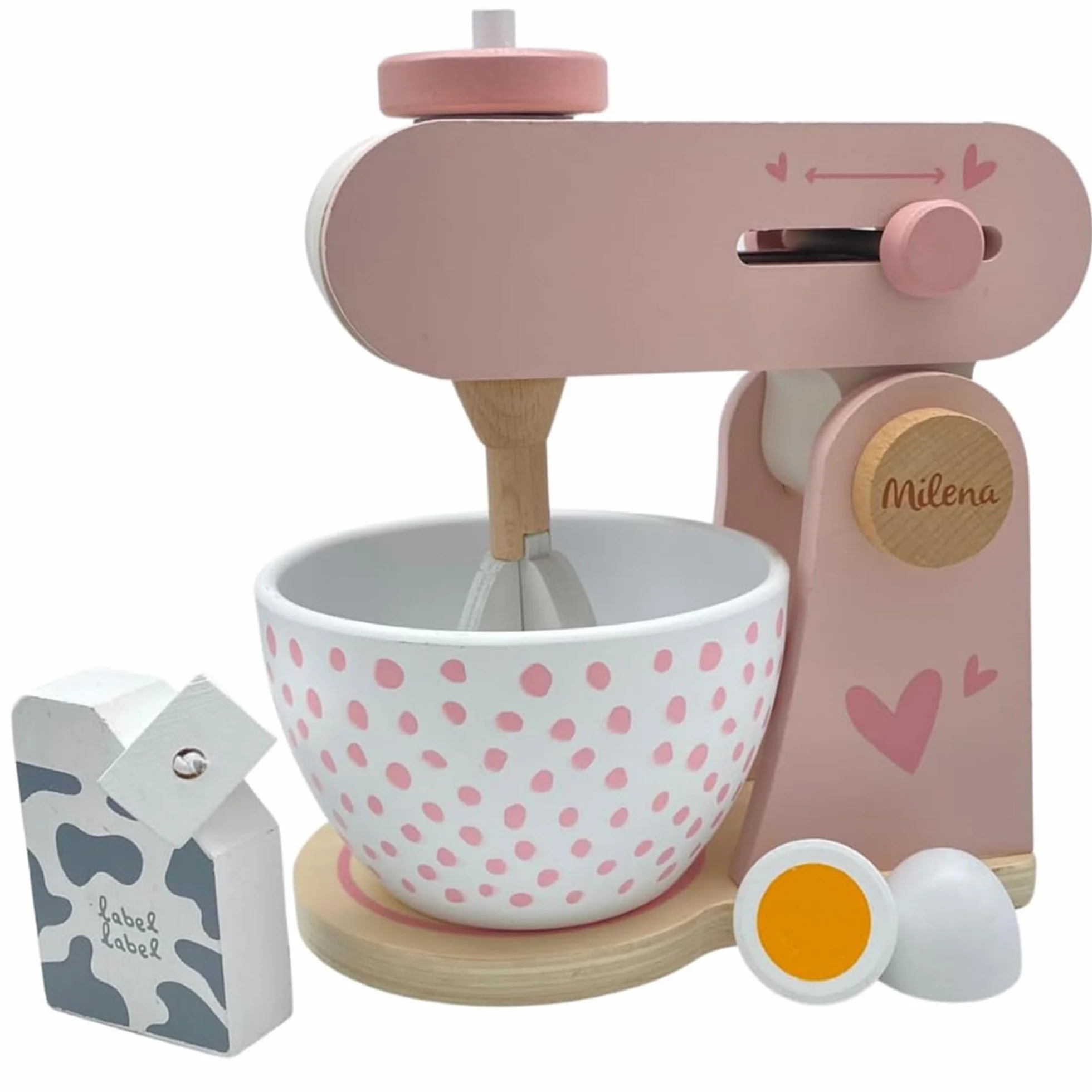 Robot de Cuisine en Bois Rose pour Enfants avec Fonction Mixeur et Bol Mélangeur Personnalisable Prénom Label Label