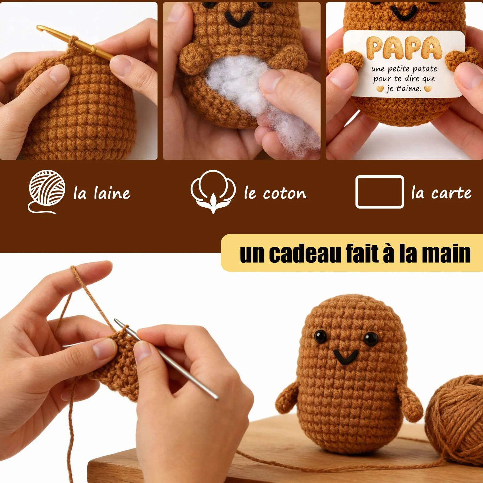 Tixlux Cadeau Papa Pomme de Terre Positive Fait Main Décoration Bureau Maison