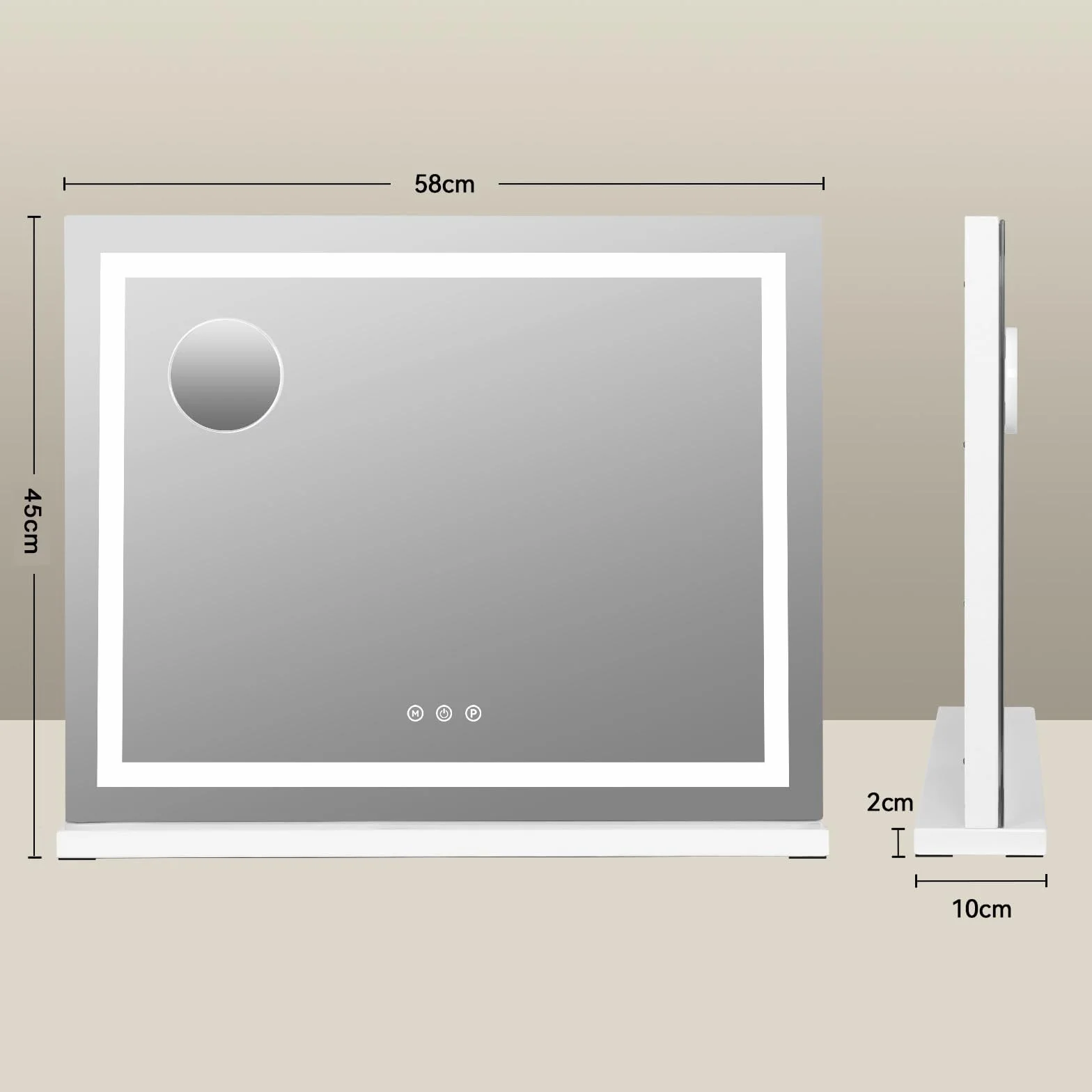 YOURLITE Miroir Maquillage Lumineux LED 58x45cm Hollywood 3 Températures de Couleur Tactile USB Loupe 10x