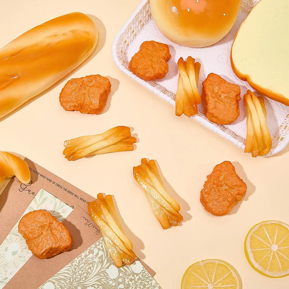 SUNNYCLUE Faux Poulet Frit Artificiel Modèle Frites Nuggets Plastique Décoration Maison Cuisine Fêtes