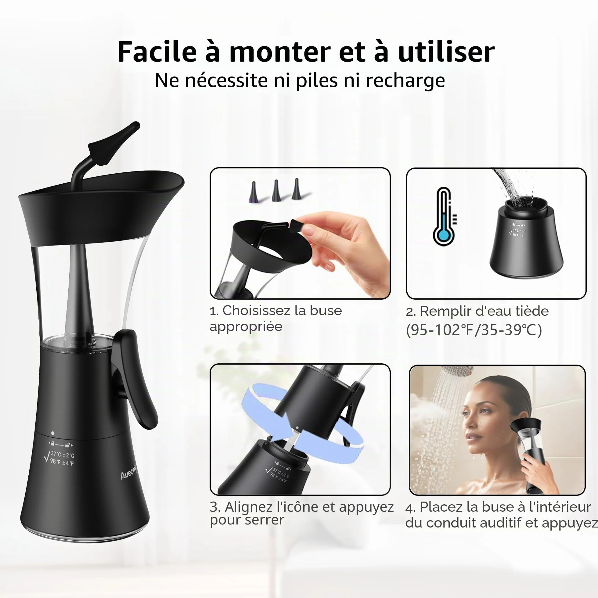 Kit de retrait de cérumen – Outil de nettoyage d'oreille à une main avec embout en silicone souple