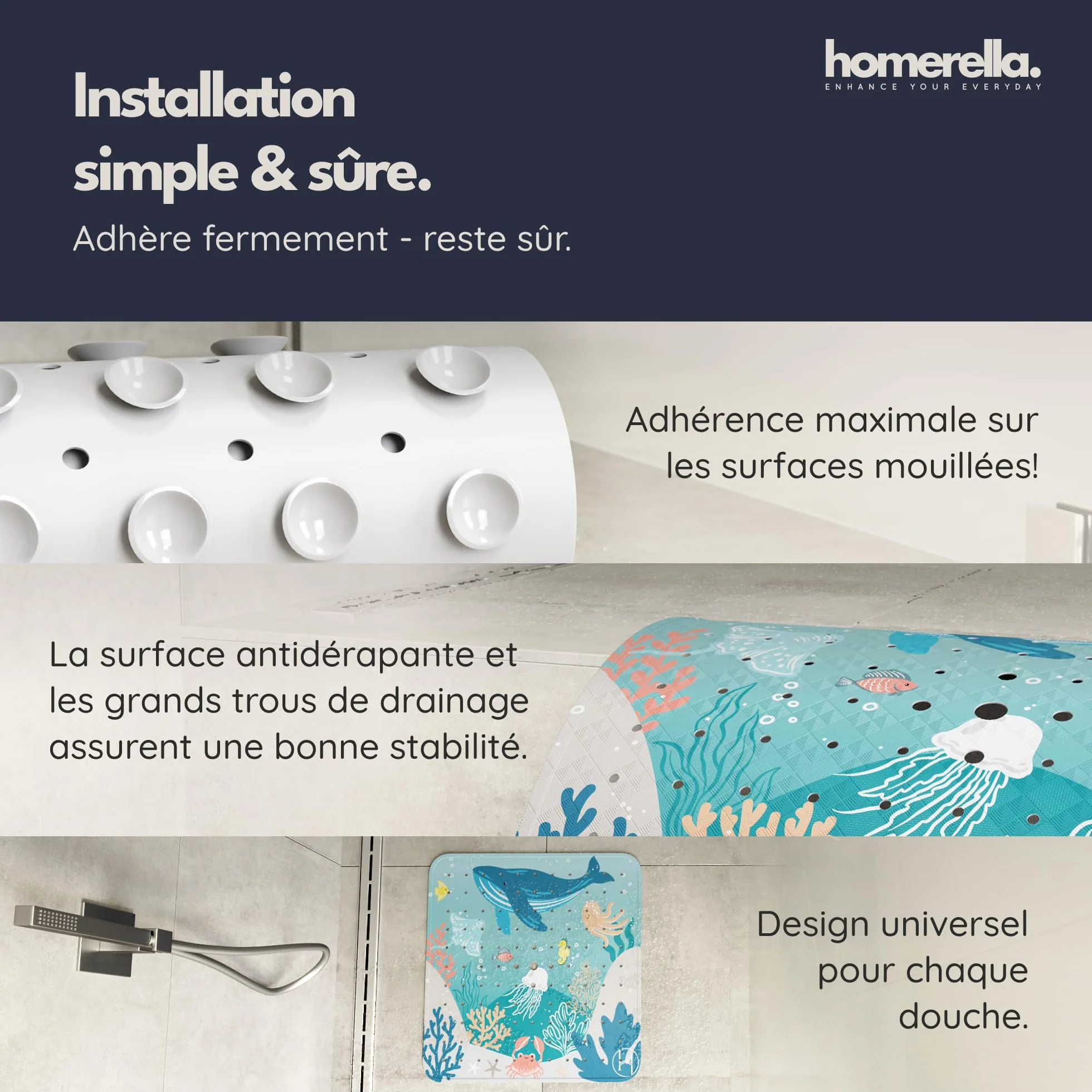 Homerella Tapis de Douche Sensible à la Peau 53 x 53 cm antidérapant sans BPA sans Latex