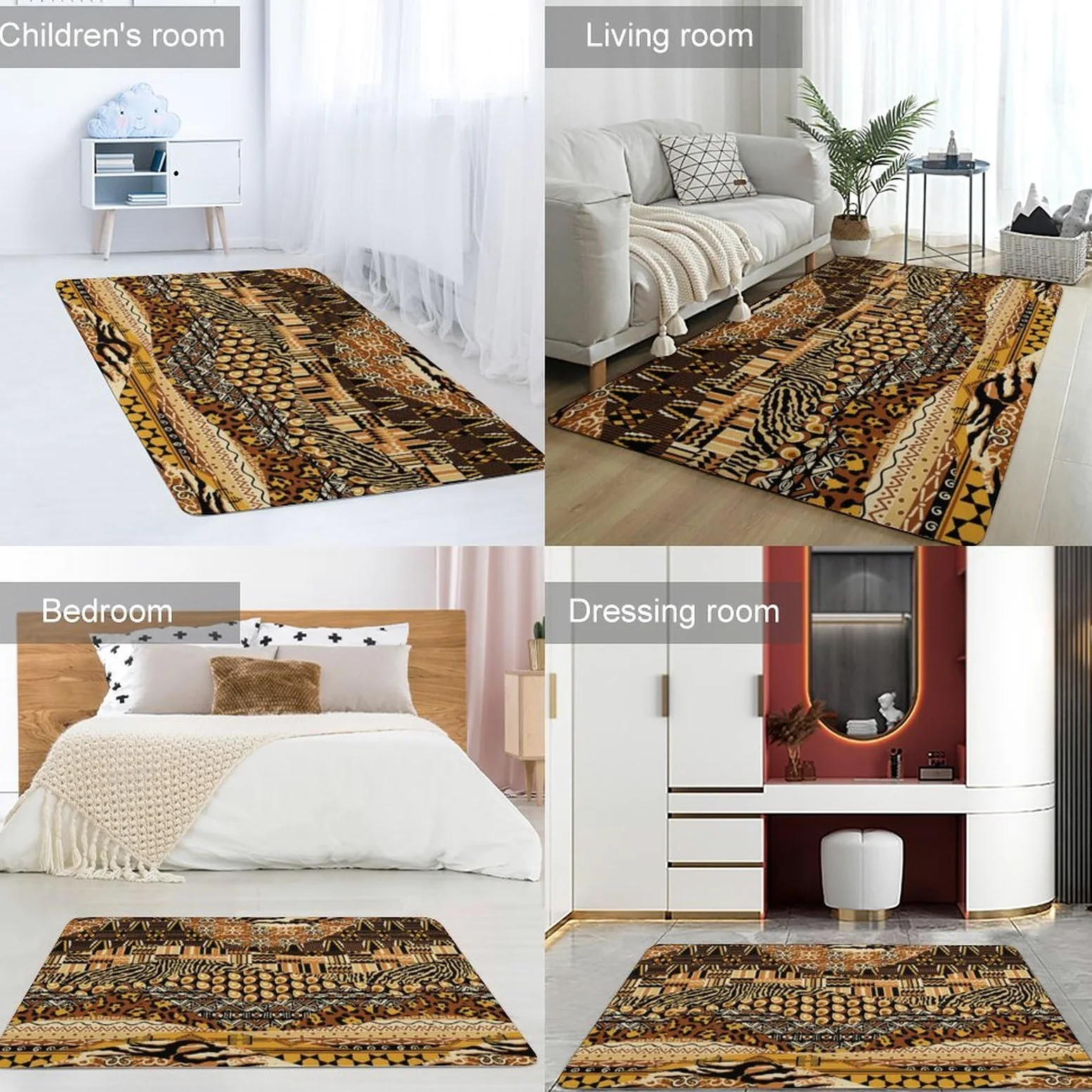 Tapis de sol patchwork de style africain, tapis de sol doux pour salon, chambre à coucher (100 x 150 cm)