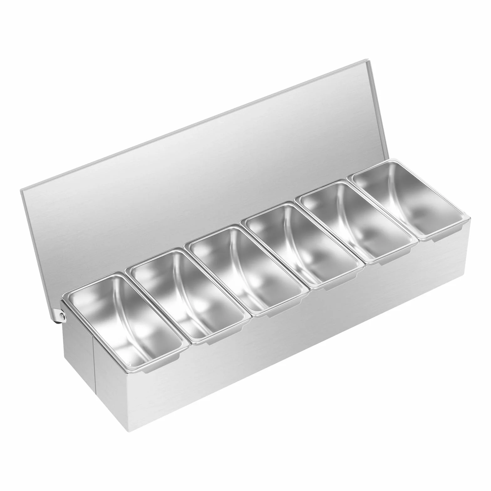 Boîte à épices acier inoxydable 6 grilles compartiments amovibles pour buffet bar salade restauration