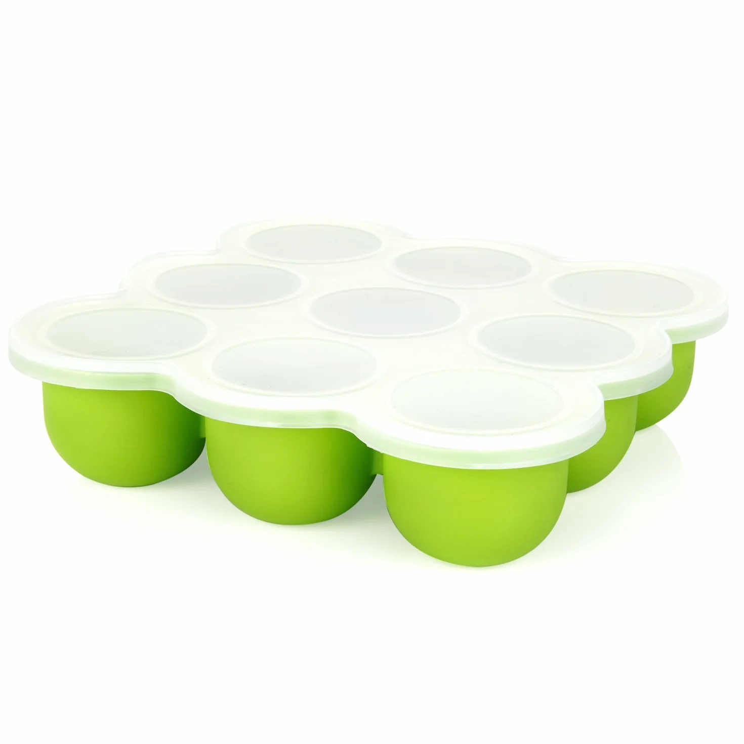 Récipient Nourriture Bébé 9 Pots Conservation Silicone avec Couvercle Vert
