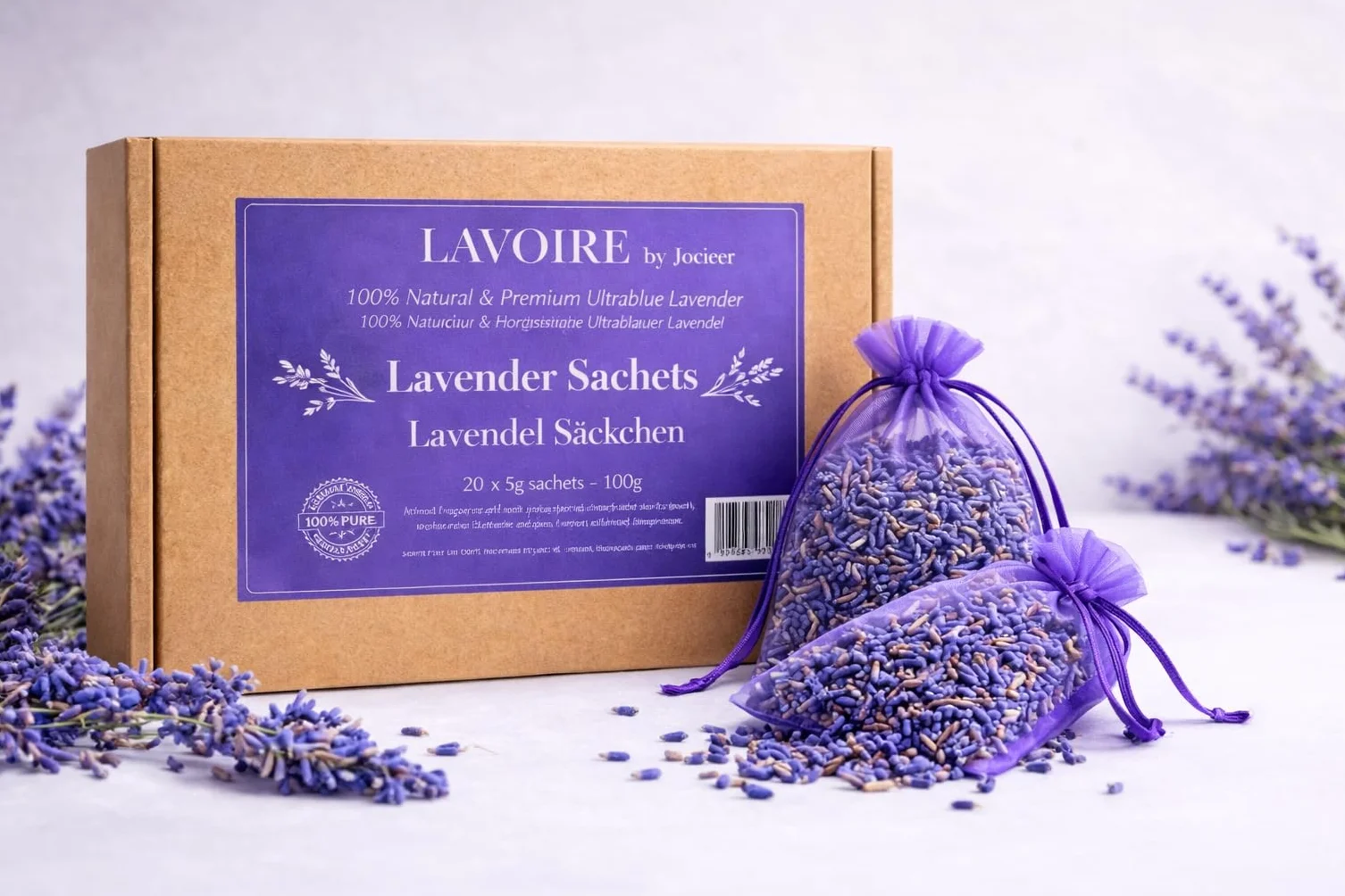 Lavoire Sachets Parfumés Lavande Anti-Mites 16x6g Piège à Mites 100% Lavande Séchée