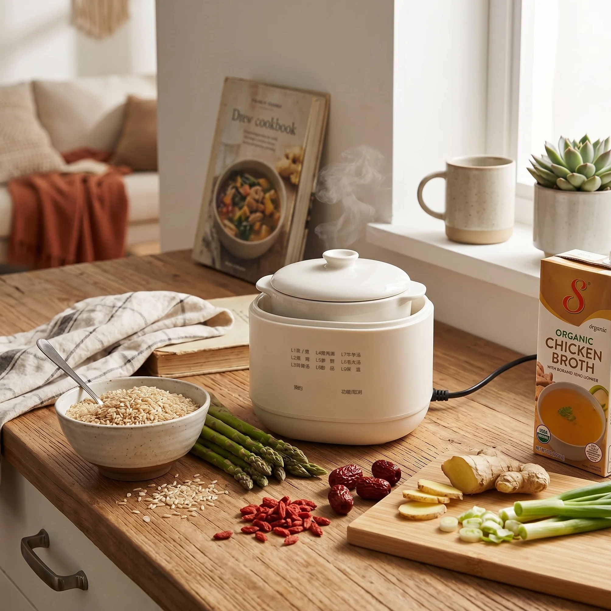 Cuiseur à Soupe en Céramique 1 L avec Maintien au Chaud, Protection Surchauffe, Faitout Électrique