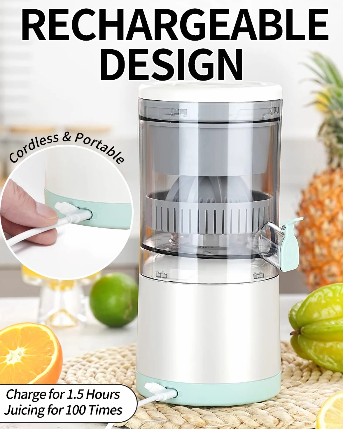 Presse Agrume Electrique Extracteur Jus 45 W USB Chargement Citron Orange Portable