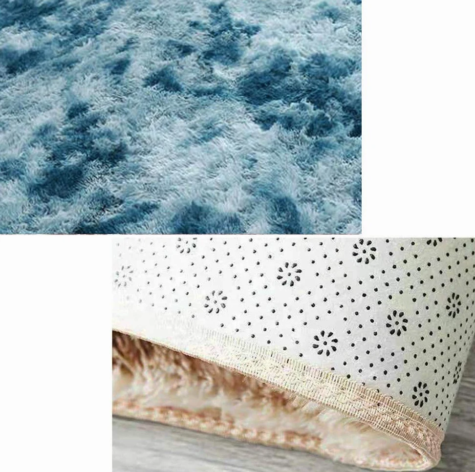 Dhao Tapis Ronde Poils Longs Shaggy Moderne Design Épais Anti Slip Lavable Décor Ultra Doux De Peluche Chambre à Coucher Salon Tapis Décoratif (Bleu,180x180cm)