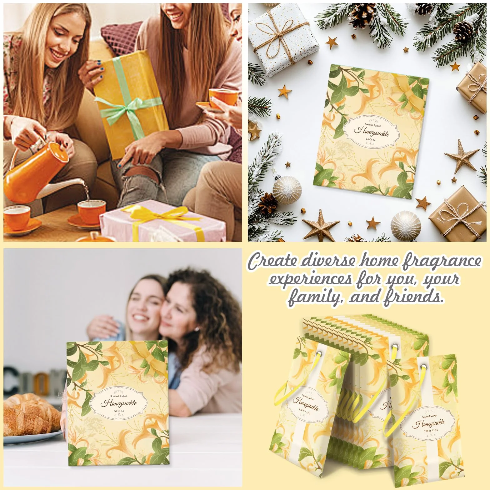 SCENTORINI Sachets Parfumés Chèvrefeuille, 14 sachets, Parfum Longue Durée