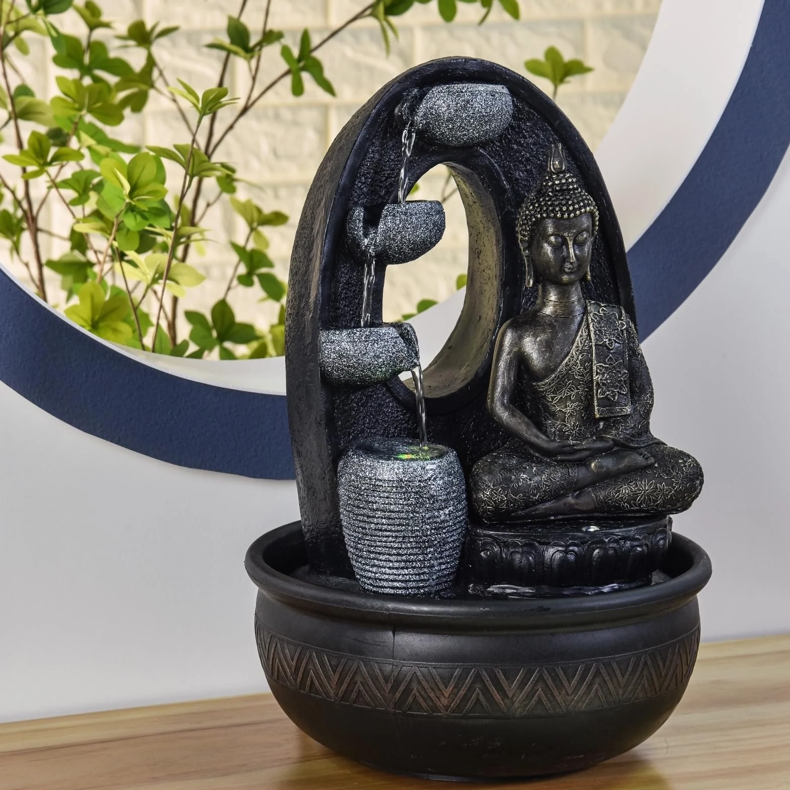 Fontaine d’Intérieur Bouddha Harmonie 40cm avec Éclairages LED et Pompe Silencieuse