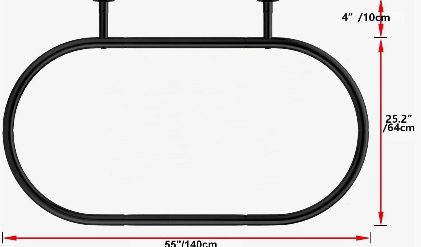 Tringle à rideau de douche ovale en alliage d'aluminium de forme carrée pour baignoire sur pieds sur griffes (noir : L 140 cm, l 63,5 cm)