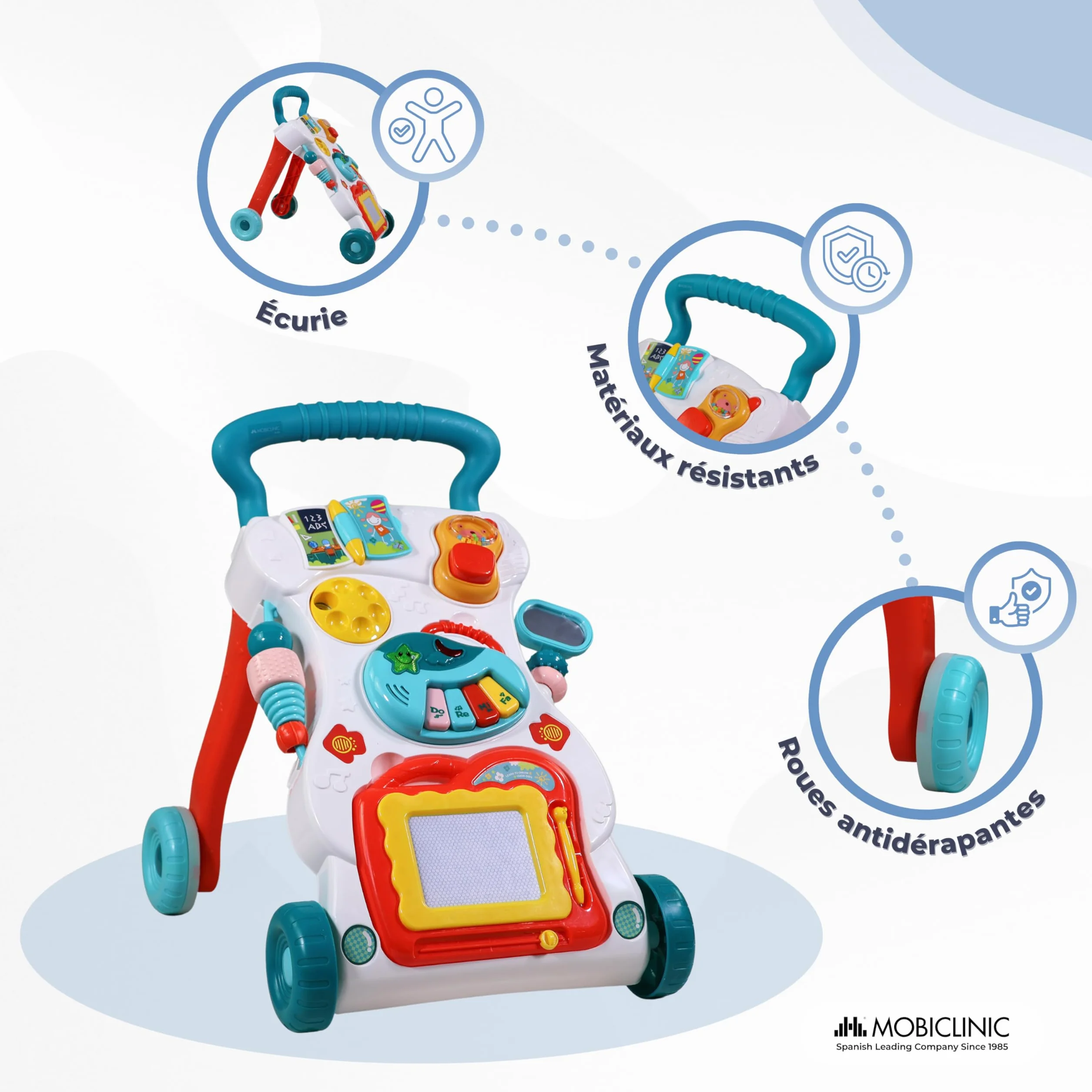 Mobiclinic Chariot de Marche Bébé avec Musique et Lumières, Vitesse Réglable, Jouets Amovibles, + 6 mois, Multicolore