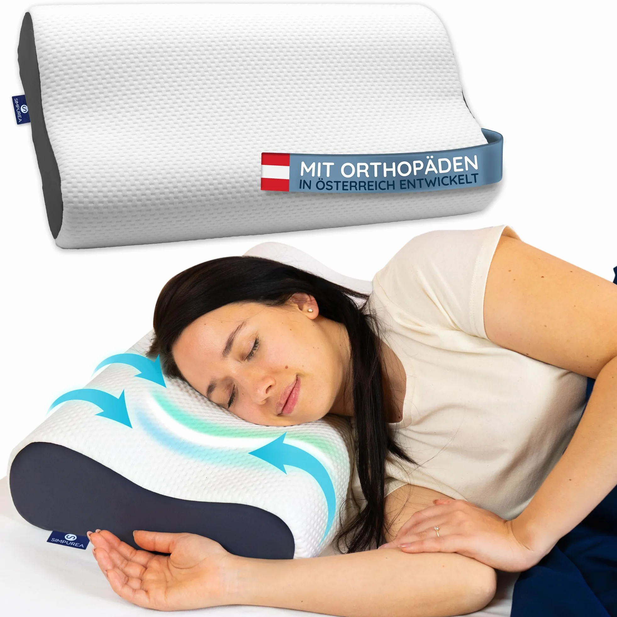 Oreiller orthopédique « Panda » - Oreiller cervical ergonomique avec mousse à mémoire de forme respirante et trous d'aération - Pour les personnes dormant sur le dos, sur le côté et sur le