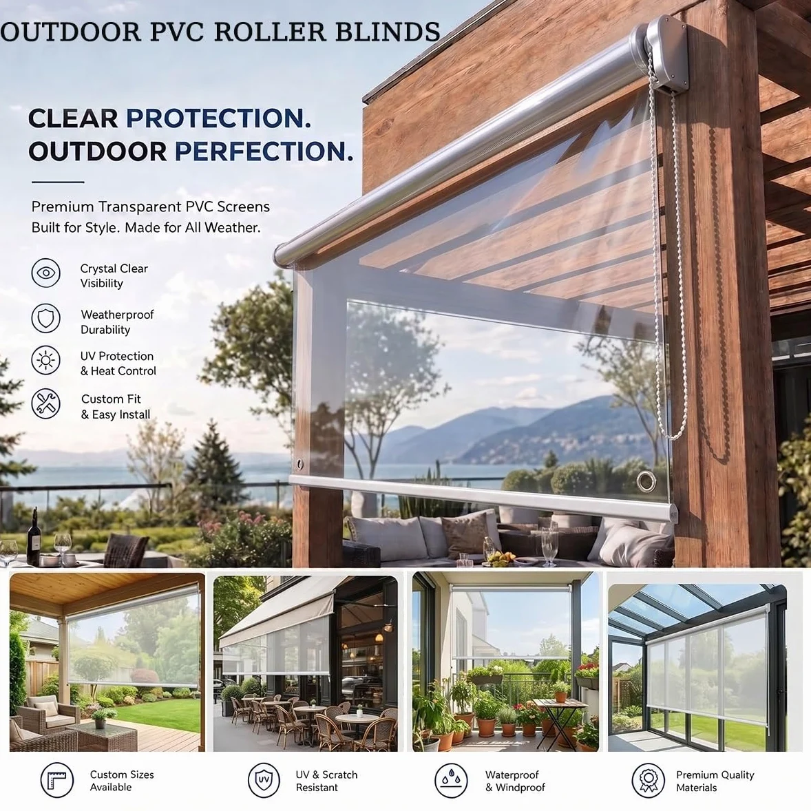 Store Enrouleur Transparent et Imperméable, Volets Roulants Exterieur PVC | Stores à Enroulement, Rideau de Séparation Clairs en plastique pour pergola Fenêtres, Anti-poussière(140x120cm)