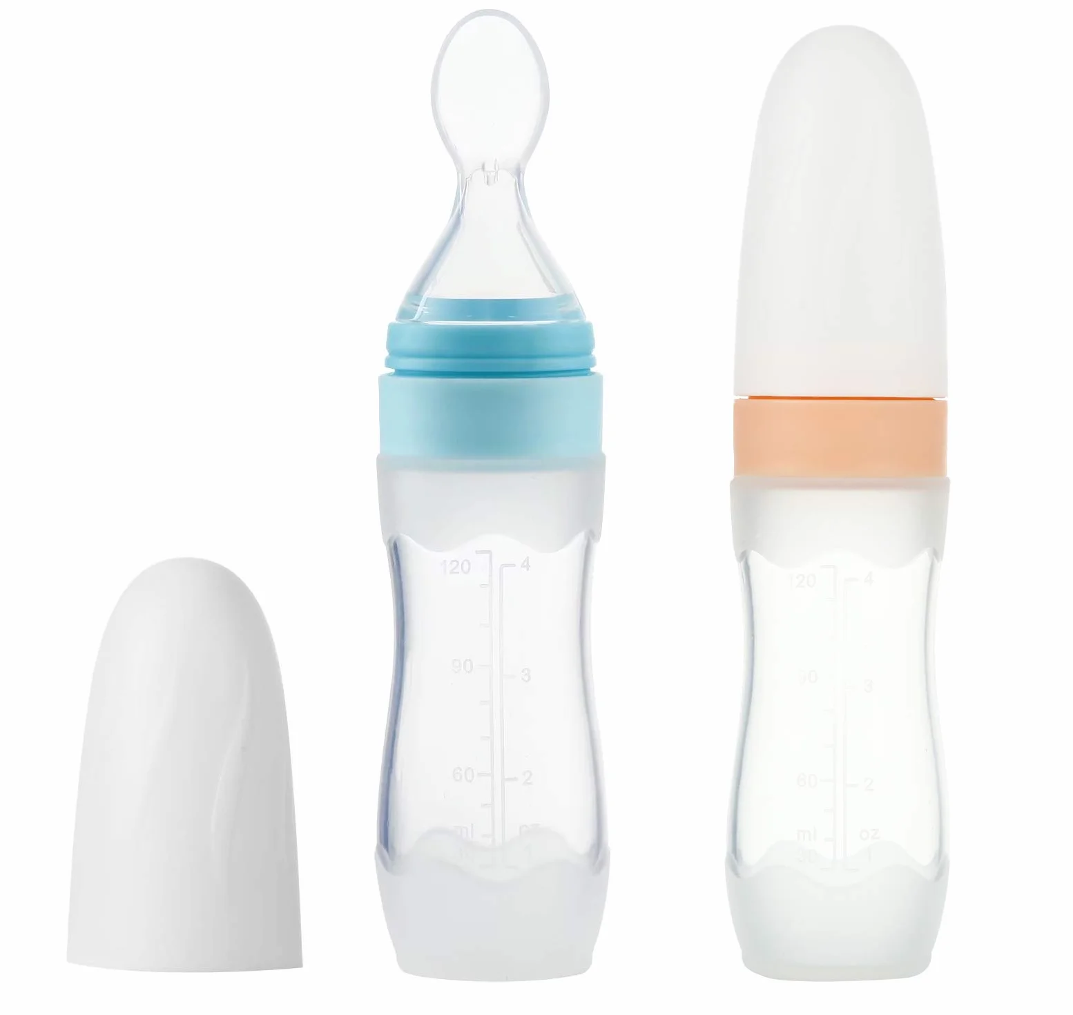PandaEar Paquet de 2 Cuillère de distribution d'aliments pour bébés en silicone 4 oz Mangeoire à fruits pour bébé Bleu