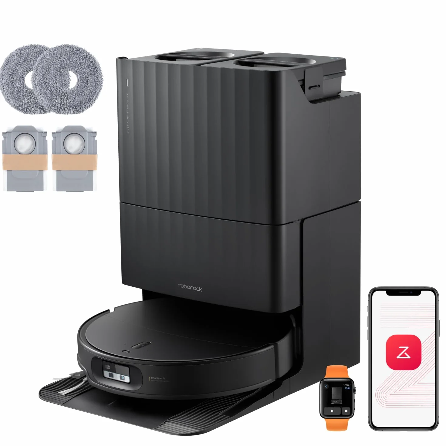 Roborock Qrevo Edge 2 Set Robot Aspirateur Laveur 25000 Pa Lavage Serpillières Eau Chaude 80°C Noir