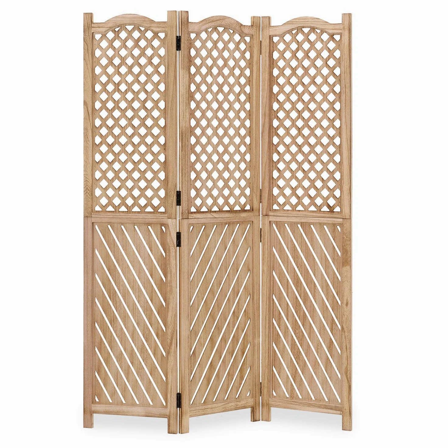 Homestyle4u 2014 Paravent 3 panneaux en bois naturel, protection visuelle espagnole