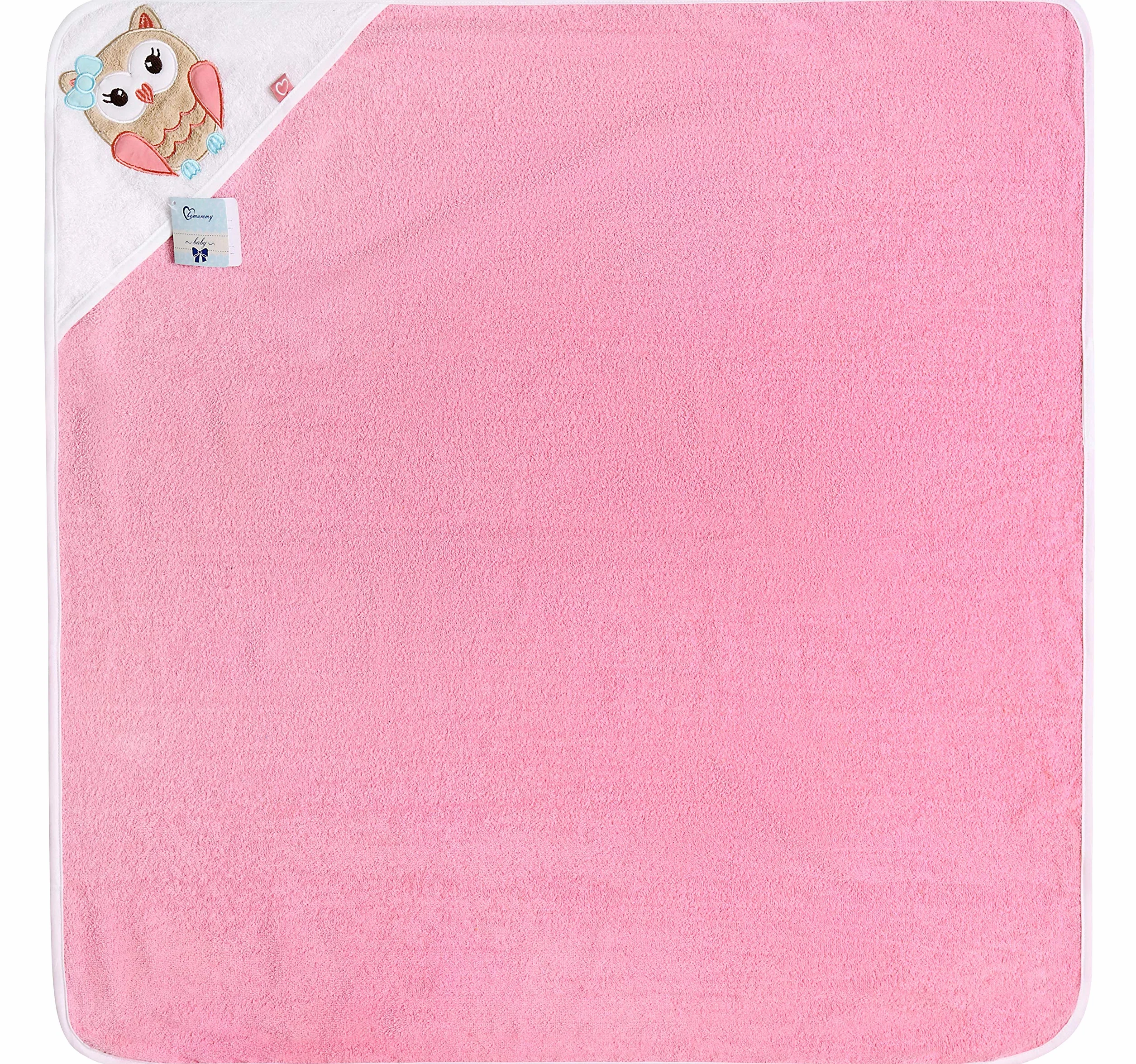 Be Mammy Serviette à Capuche en Coton Bébé Oeko-Tex Standard 100 100cm x 100cm Rose Chouette