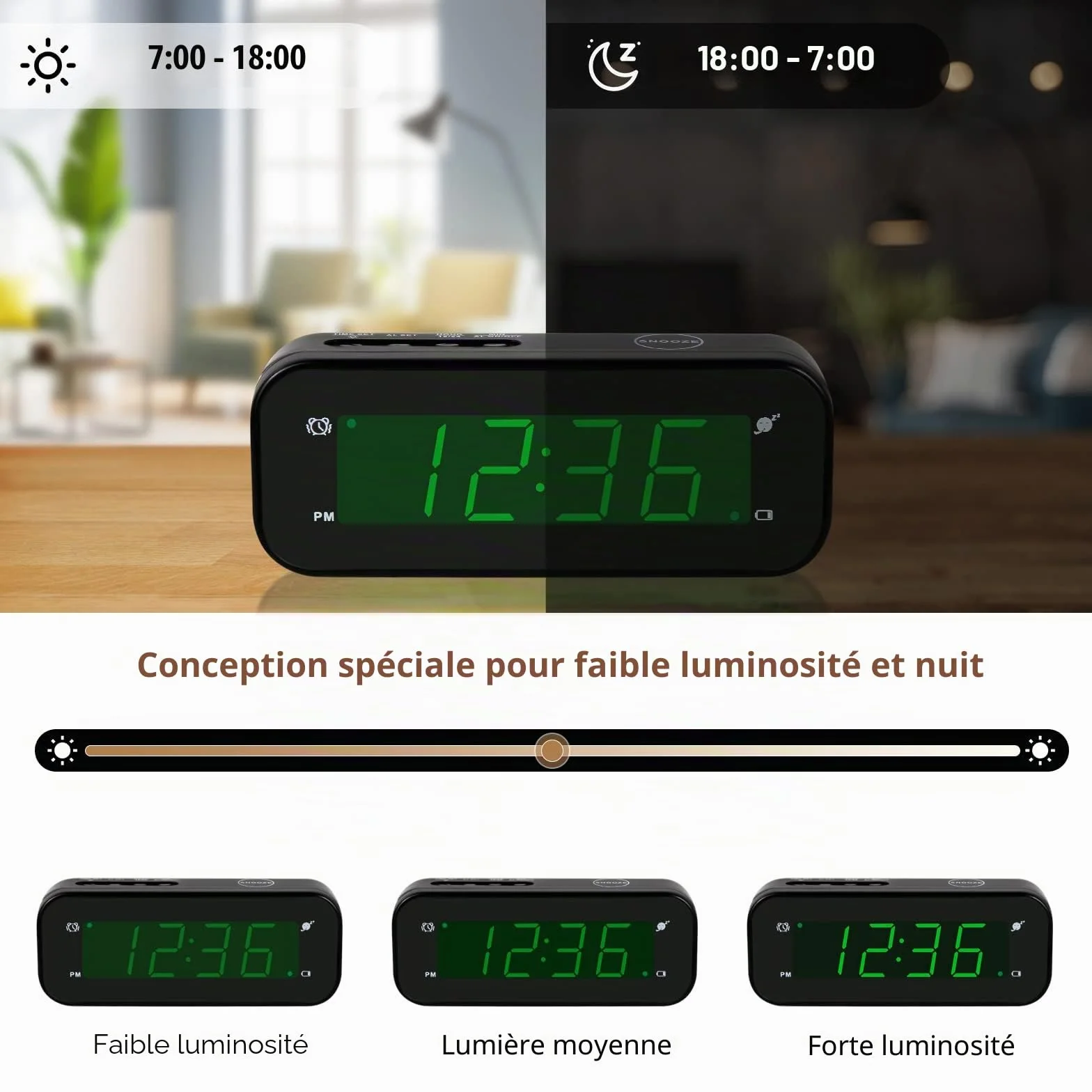 Horloge numérique LED à Piles avec Réveil Snooze - Petite Horloge de Bureau