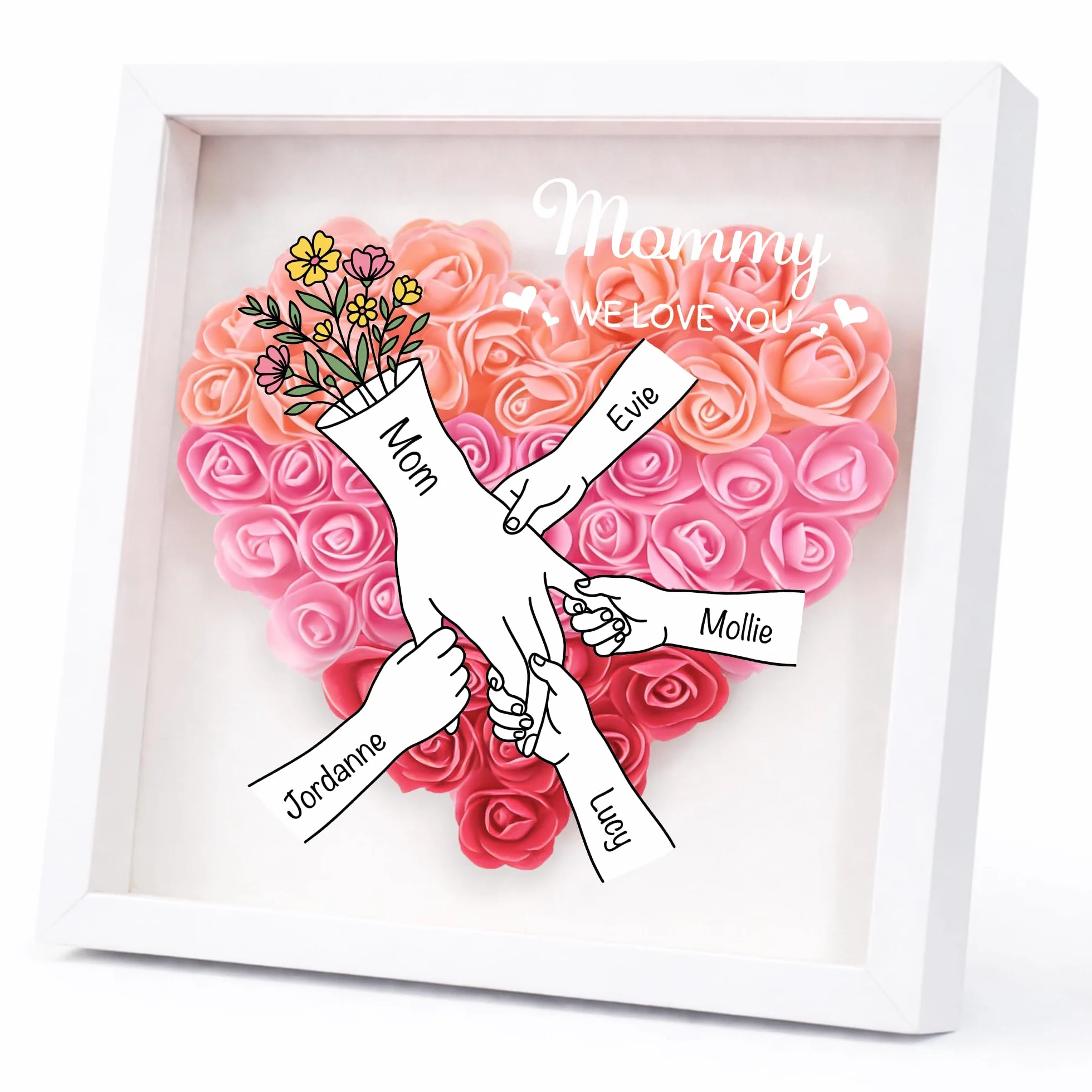 BEXOA Boîte à Fleurs Cœur Personnalisé Cadeau Fête des Mères avec 2-6 Prénoms
